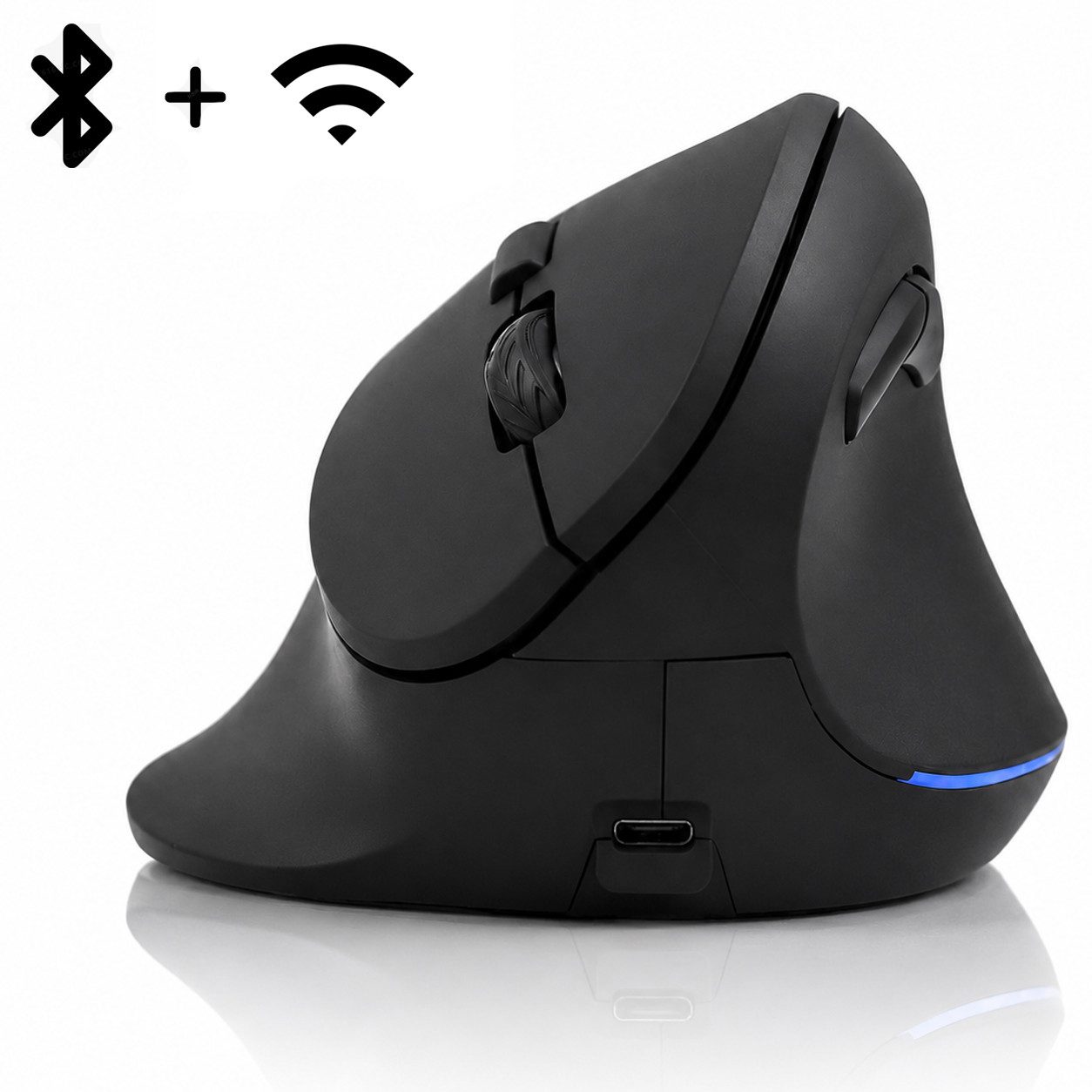 Vornix Kabellose Bluetooth Vertikale Maus 2.4G mit RGB Beleuchtung Mäuse (6 Tasten Ergonomische Maus, 4-Wege-Scrollrad, 800-3600 DPI für Büro)