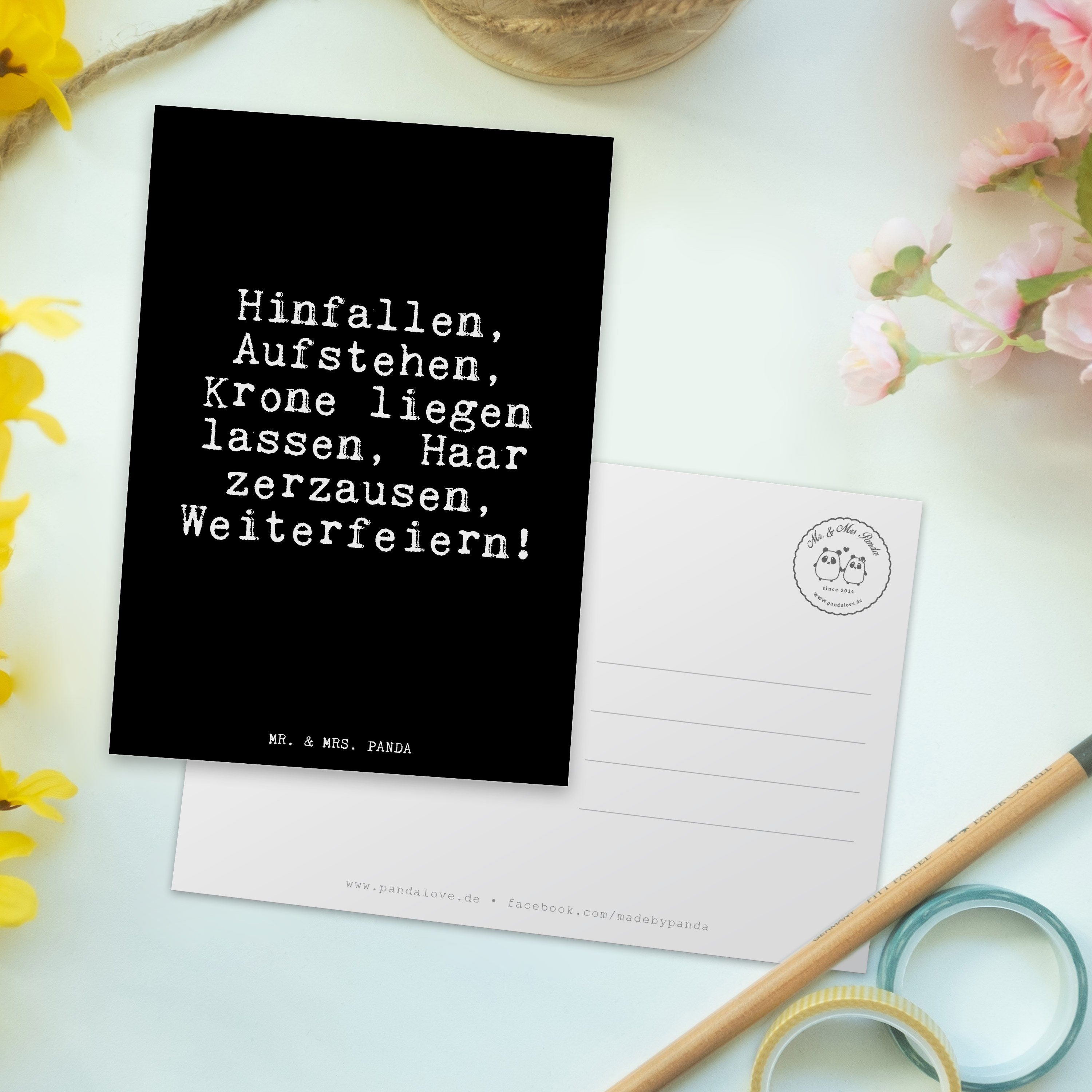 Mrs. Postkarte & G liegen... - Hinfallen, Mr. Aufstehen, - Schwarz lustig, Geschenk, Panda Krone