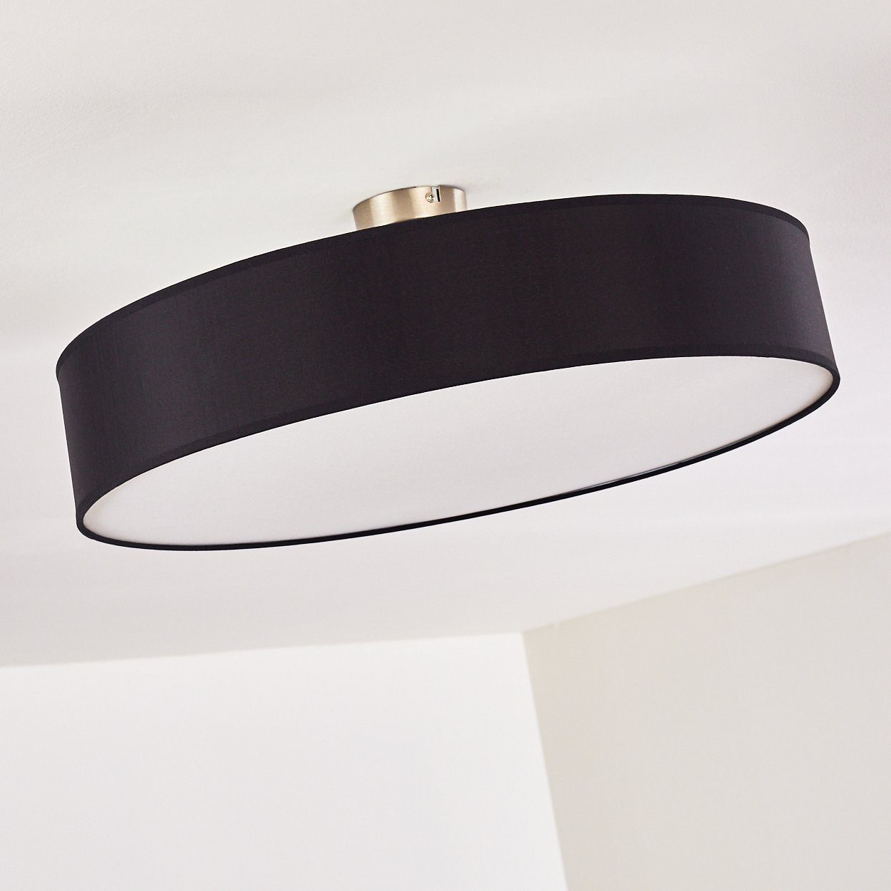 Stoff ohne »Mels« runde in mit Schwarz/Weiß, Lampenschirm hofstein 3xE27, Deckenleuchte Retro-Design 40 Leuchtmittel, LED-fähig, aus Ø60cm, Deckenlampe Watt,