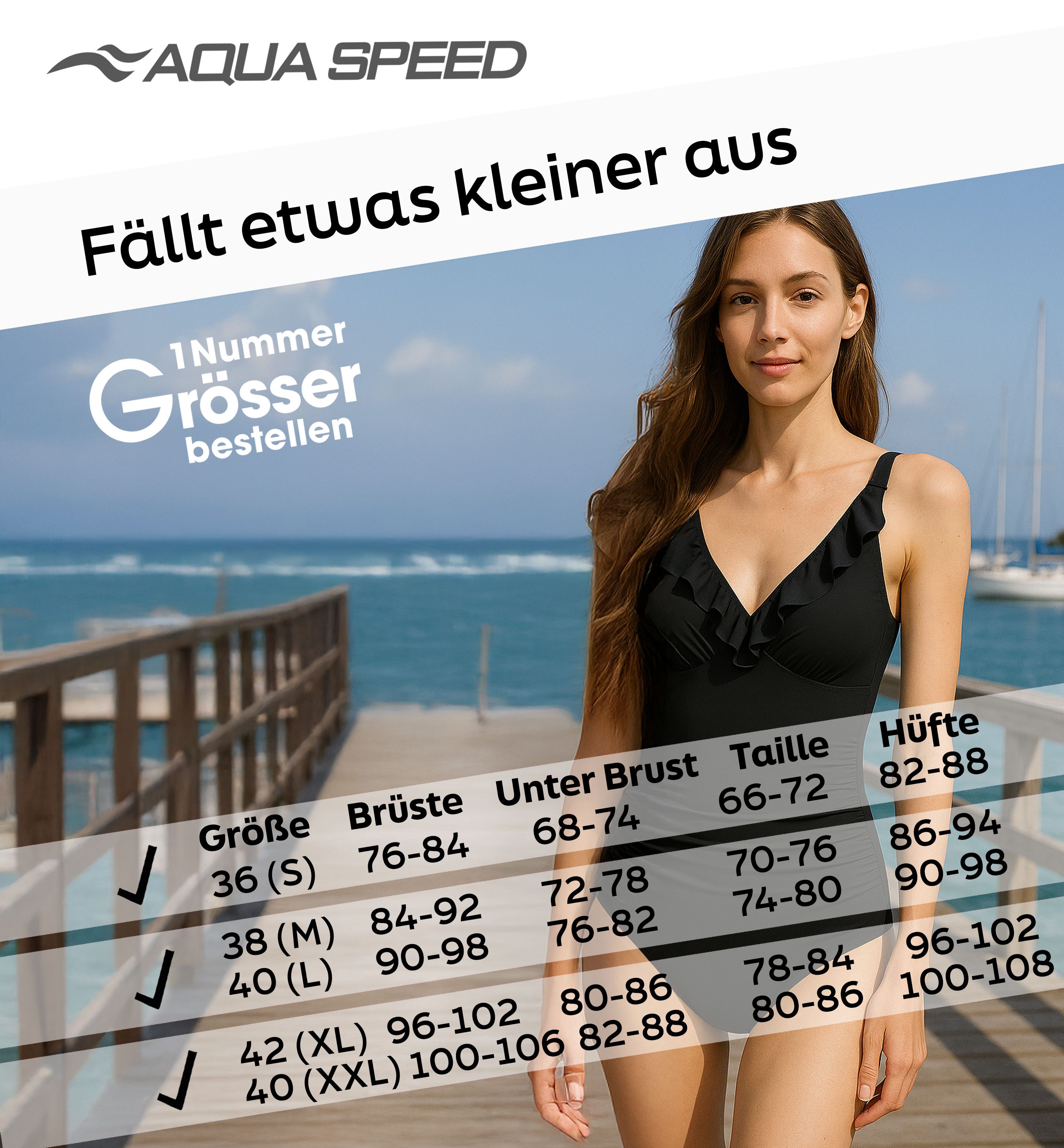 Aqua Speed Badeanzug Figur schmeichelnder Lydia Badeanzug mit kl. Handtuch (elegante Farben und jugendliches Design)
