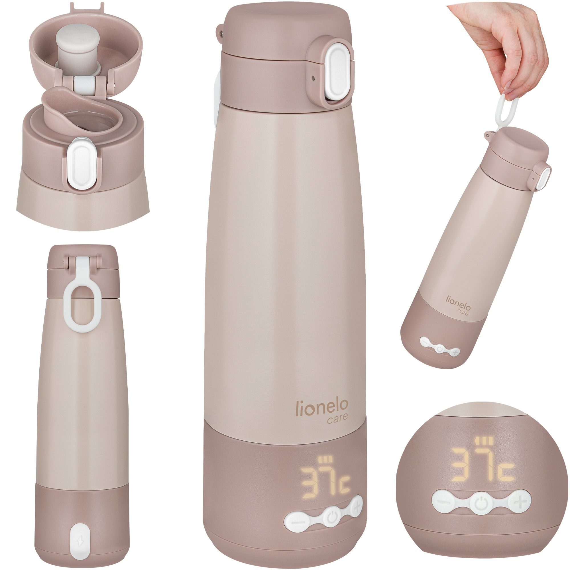 lionelo Thermoflasche THERMUP BOTTLE, 3,5 Min/20 Std. Warmhalten/37–55°C/350 ml/Thermos/USB-C