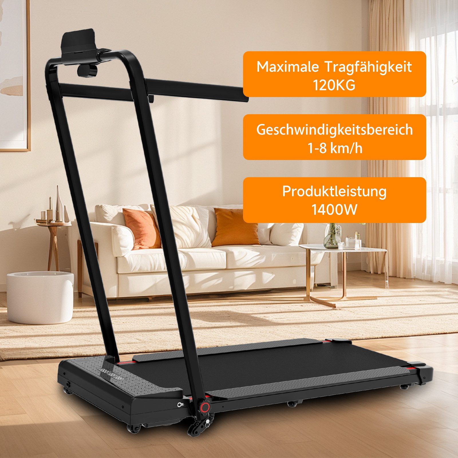 LIKESPORTING Laufband zu Hause,Walking Pad 6/8 km/h, leiser Motor, Fernbedienung, 40*102cm Laufbereich, 1400W,Max 8 km/h,Max 14 %Steigung