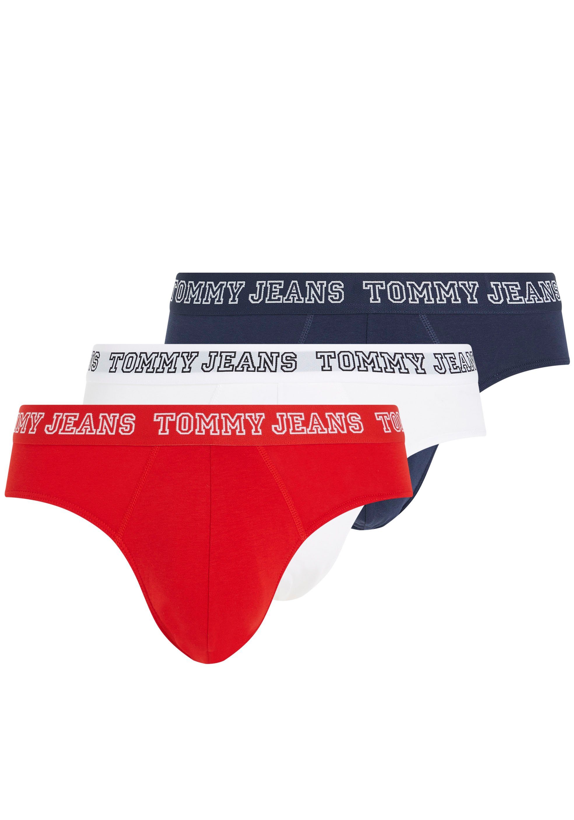 Tommy Hilfiger Underwear Jazz-Pants Slips 3P BRIEF DTM (Packung, 3-St., 3er-Pack) mit Tommy Jeans Logo-Elastikbund Deep-Crimson/White/Twilight-Navy