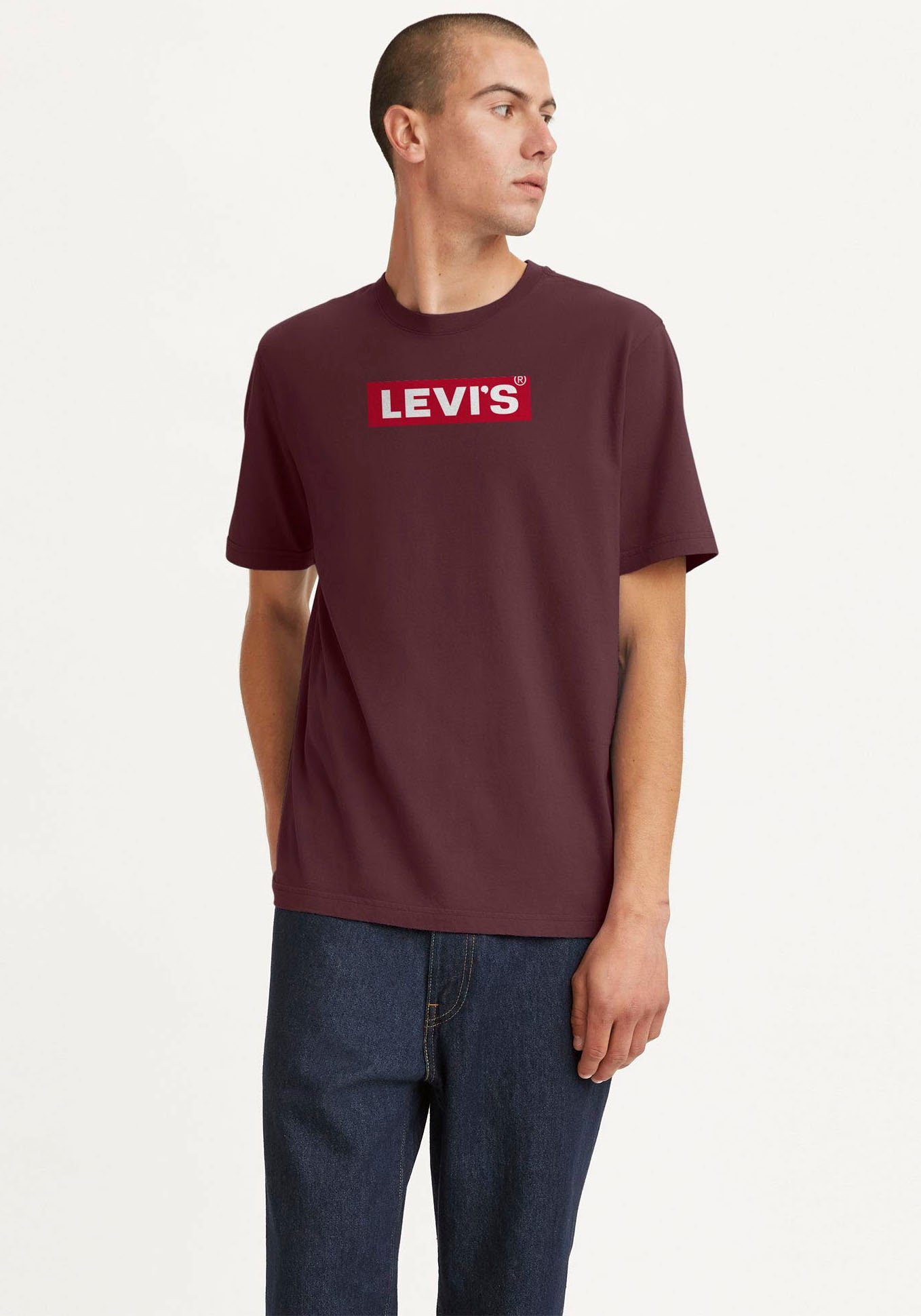 Levi's® Rundhalsshirt RELAXED FIT TEE mit Logoprint vorn weinrot