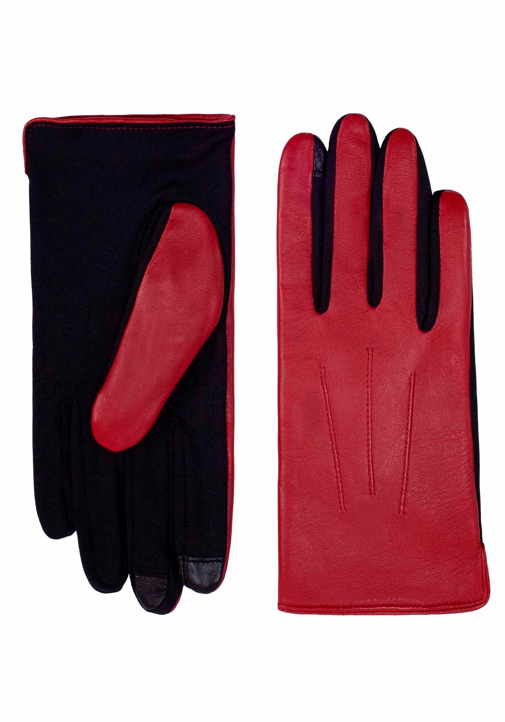 Handgelenk Gummizug Lederhandschuhe Touchfunktion, am crimson Stretch, Mia KESSLER