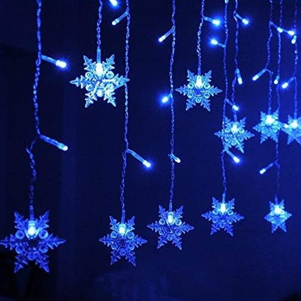 SERBASIC Lichtervorhang LED Schneeflocke Lichterkette, mit 8 Modi und Speicherfunktion, Timer, für Außen Weihnachten, Hochzeit, Balkon, Große Schneeflocke