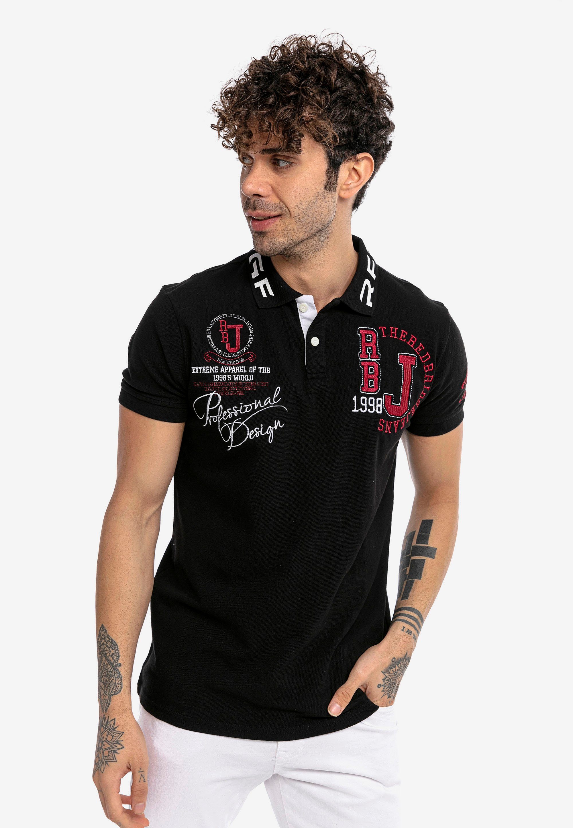 Slim Fit Stickerei schwarz Poloshirt mit im RedBridge Orlando