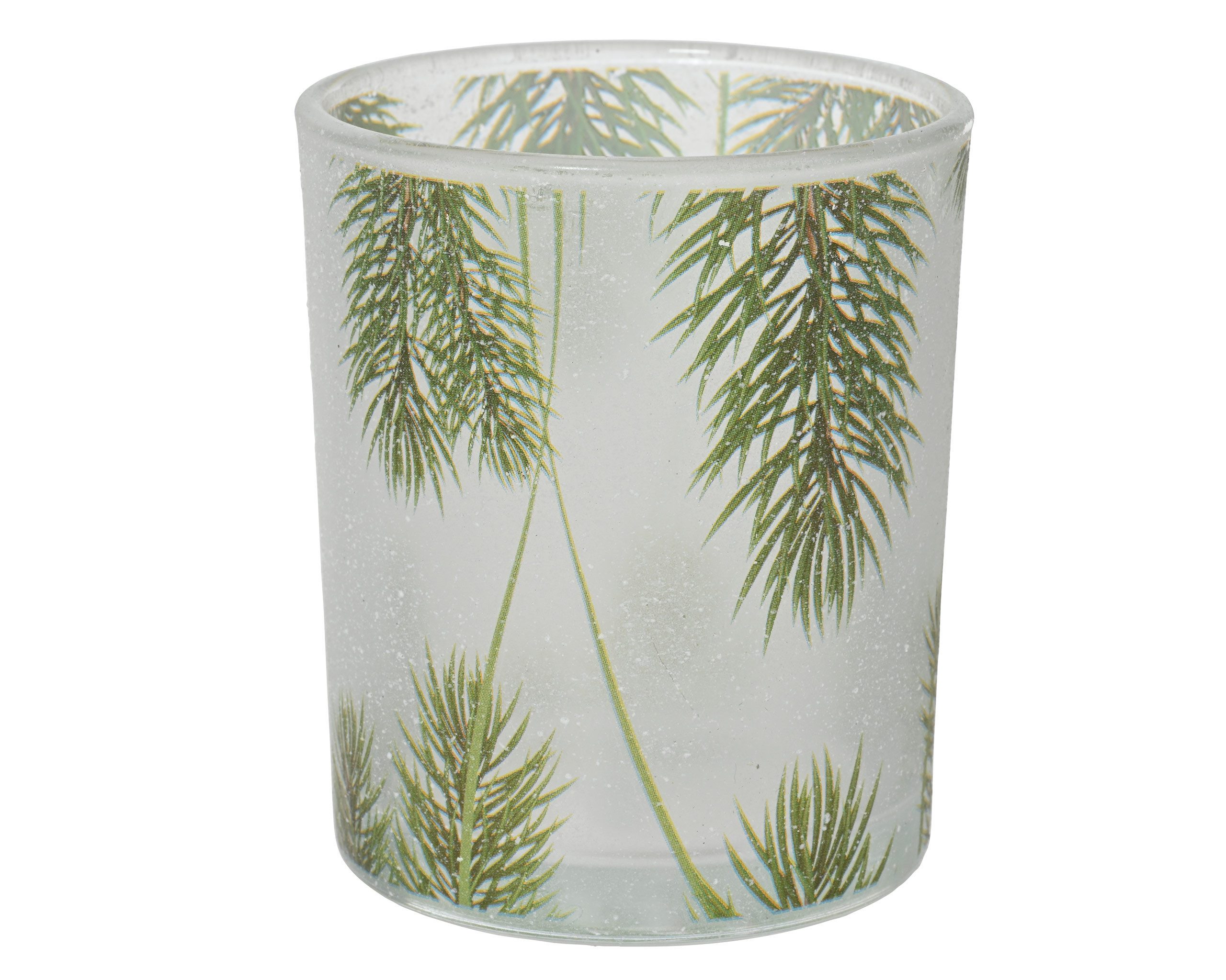 Kaemingk Teelichthalter, Teelichthalter Glas 8,3cm mit Tannenzweig Motiv 1 Stück