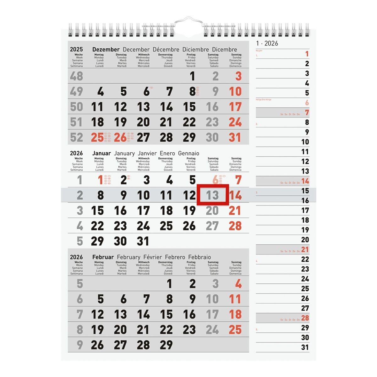 RIDO Monatskalender, für 2027, 3 Monate im Überblick