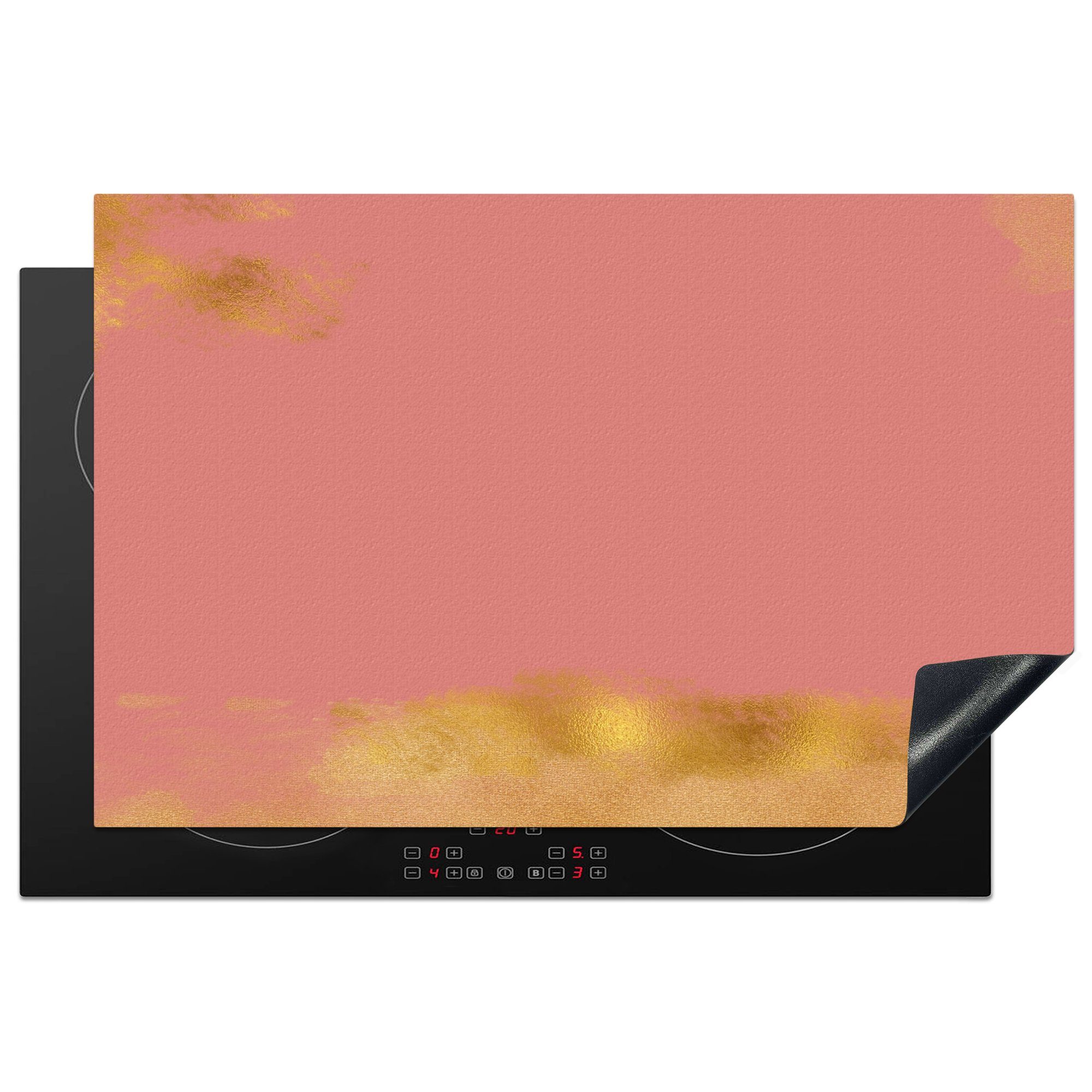 MuchoWow Herdblende-/Abdeckplatte Muster - Rosa - Gold, Vinyl, (1 tlg), 81x52 cm, Induktionskochfeld Schutz für die küche, Ceranfeldabdeckung | Herdabdeckplatten