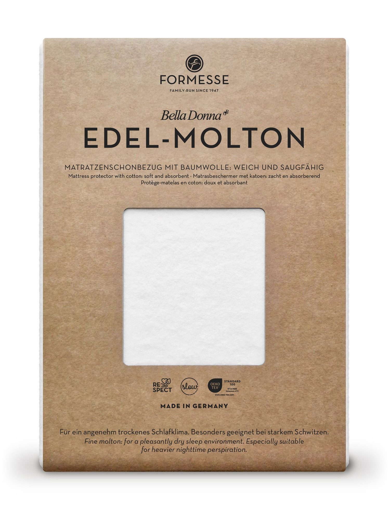 Matratzenschutzbezug Bella Donna Edel Molton Formesse, schützt die Matratze wirksam auf natürlicher Baumwollbasis