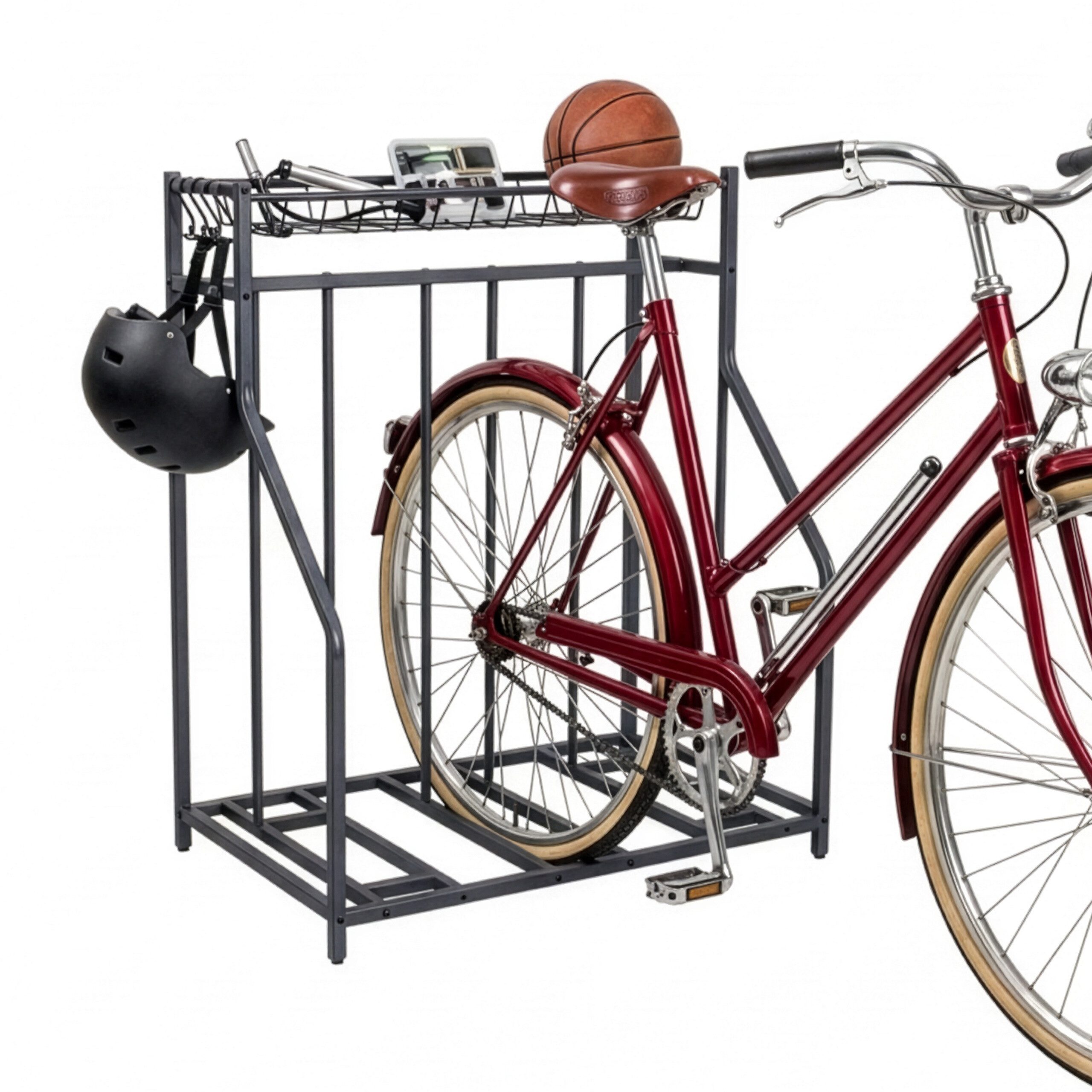 relaxdays Fahrradständer Boden mit Korb (7-St), anthrazit., 3 Fahrräder