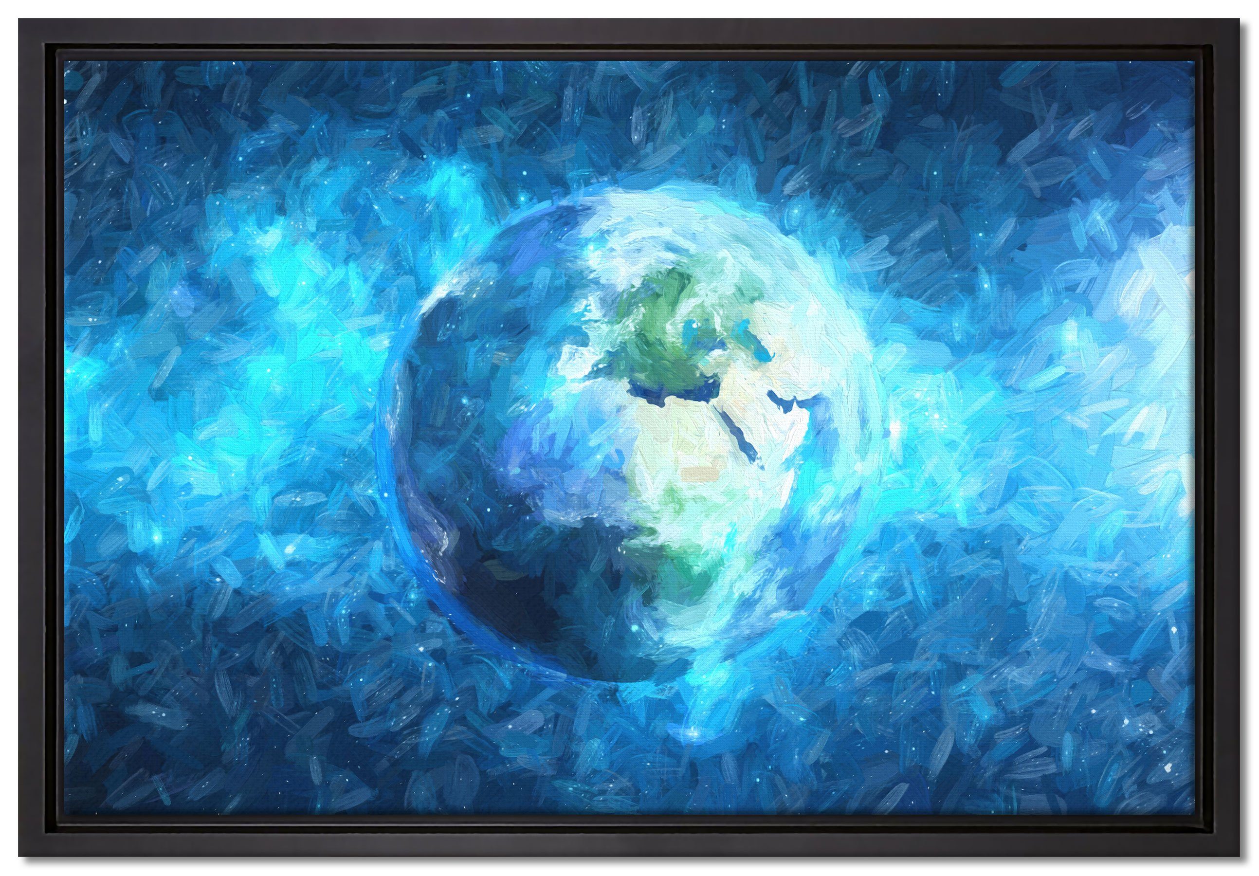 Pixxprint Leinwandbild Erde im Weltall, Wanddekoration (1 St), Leinwandbild fertig bespannt, in einem Schattenfugen-Bilderrahmen gefasst, inkl. Zackenaufhänger