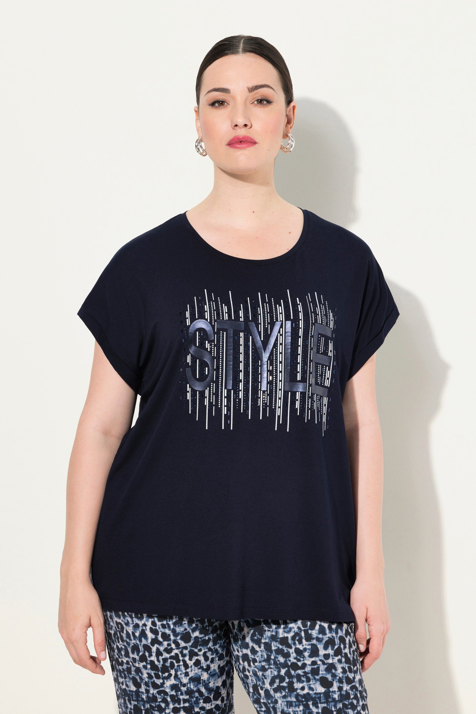 Ulla Popken T-Shirt T-Shirt Ziersteinmotiv Oversized günstig online kaufen