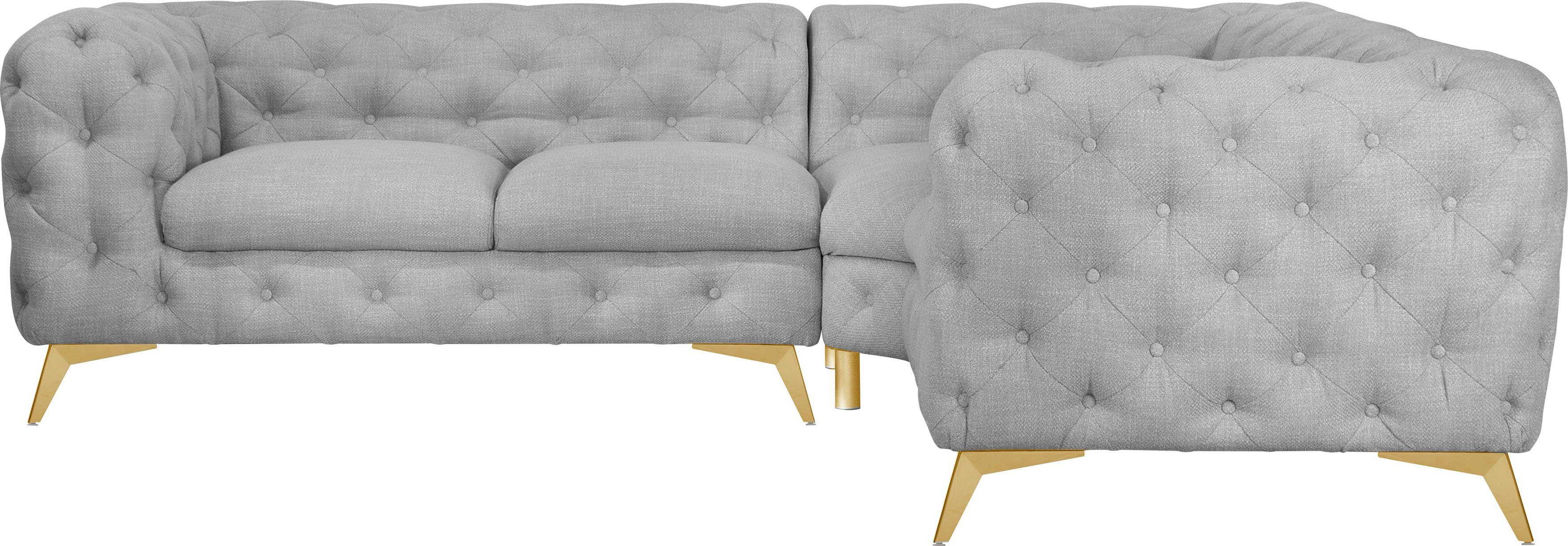 Home affaire Chesterfield-Sofa Ecksofa GLYNIS L-Form mit Wellenunterfederung, Maße B/T/H 264/204/75cm, aufwändige Knopfheftung, moderne Chesterfield Optik, Fußfarbe wählbar