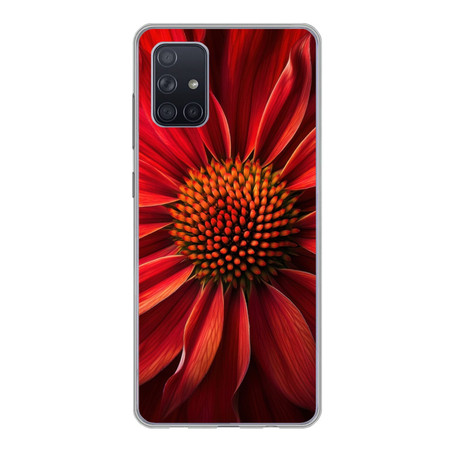 MuchoWow Handyhülle für Samsung Galaxy A51 Nahaufnahme - Blume - Rot, Smartphone-Bumper, Print, Handy Schutzhülle Dünn