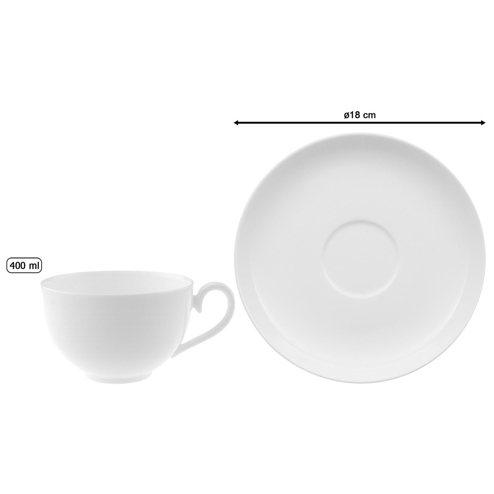 Villeroy & Boch Tasse Royal Café au Lait Tassen mit Untertassen 400 ml, 12-tlg., Porzellan