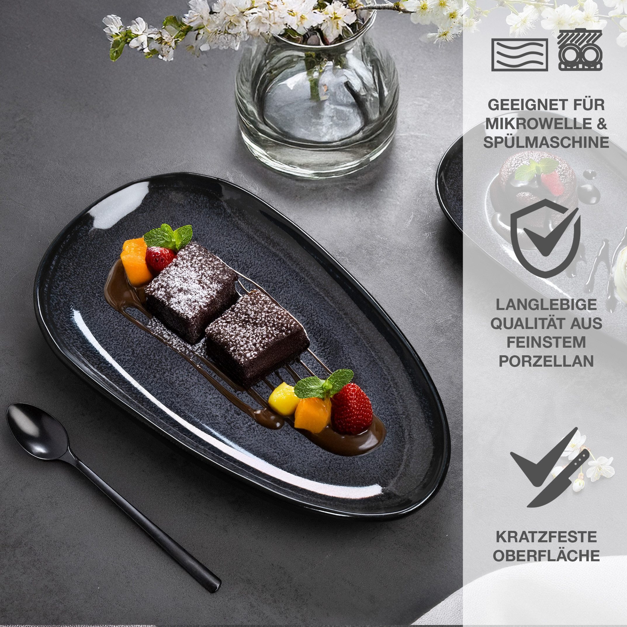 Moritz & Moritz Servierplatte VIDA 2x Servierteller Blau, Porzellan, (Set, 2-tlg., Set), Spülmaschinengeeignet