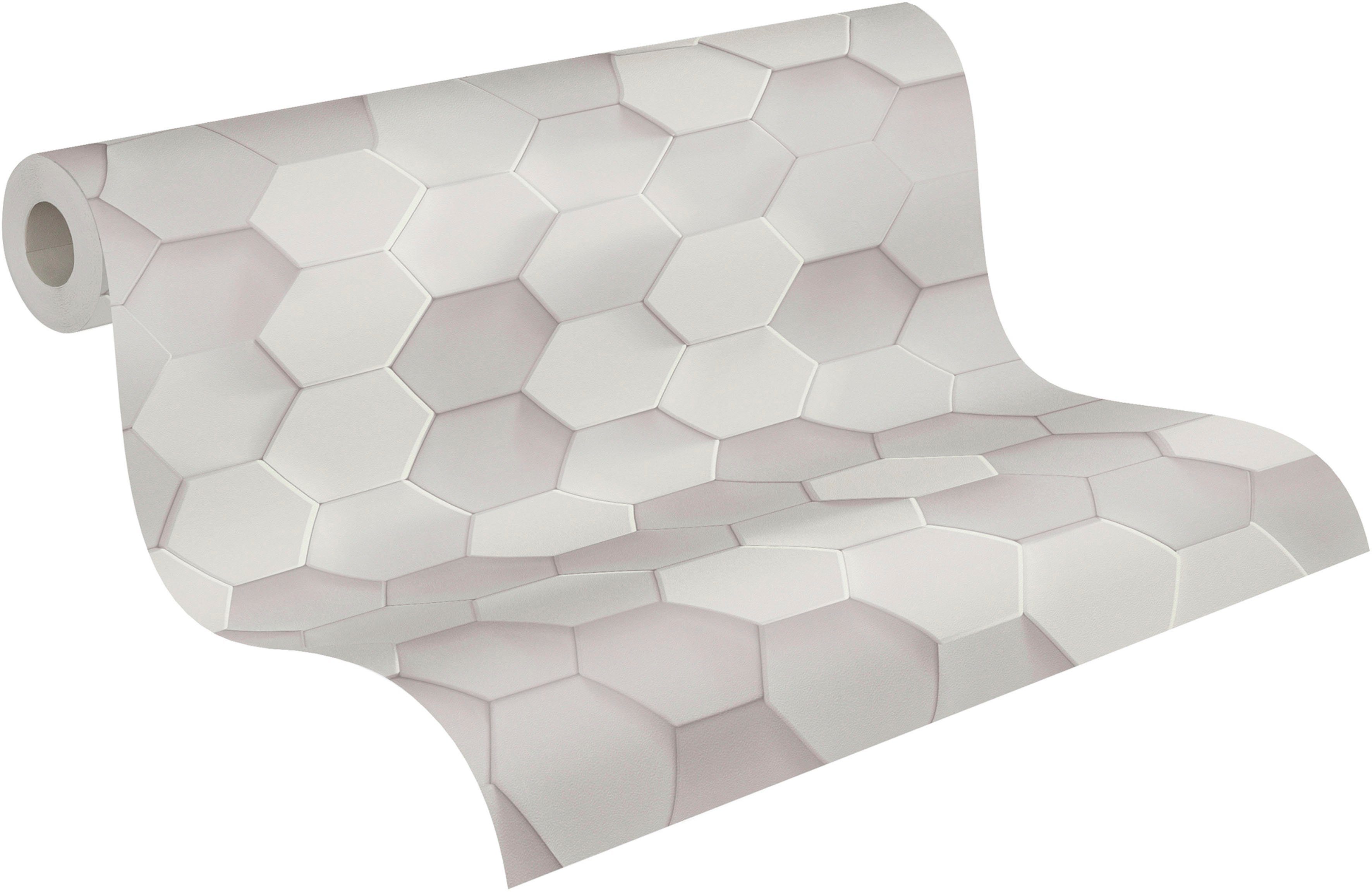 A.S. Création Vliestapete PintWalls 3D Wabenmuster Hexagon, glatt, matt, (1 St) grau/weiß
