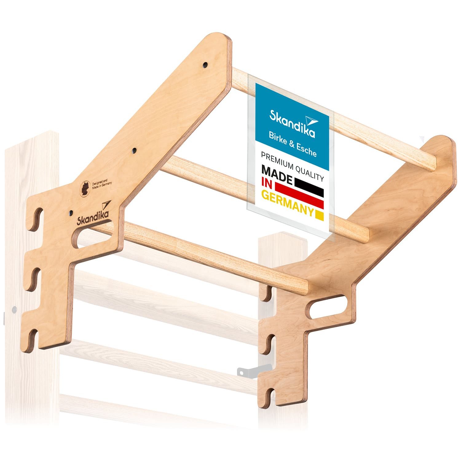 Skandika Klimmzugstange Holz Vira, für Sprossenwand zum Einhängen, mit 3 Stangen, bis 130 kg, Made in Germany, ohne Bohren oder Schrauben, Esche Massivholz, 4,2 kg