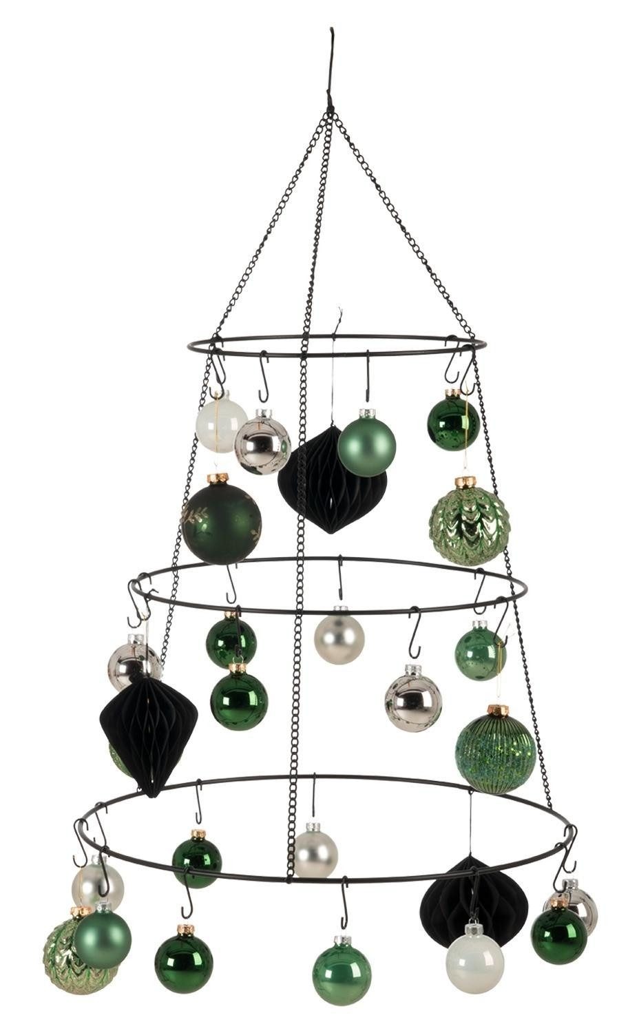 Hängedekoration Deckenkranz PALACE, Ø 50 cm, Schwarz, Metall, mit 3 Ringen und 27 Haken
