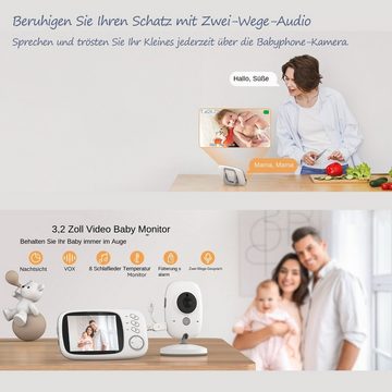 BUMHUM Video-Babyphone Video-Babyphone Babyphone mit Kamera, Infrarot-Nachtsicht, Extra Großer 3.2-Zoll-LCD-Bildschirm, Temperaturanzeige, Schlaflieder, Zwei-Wege-Audio, Gegensprechfunktion