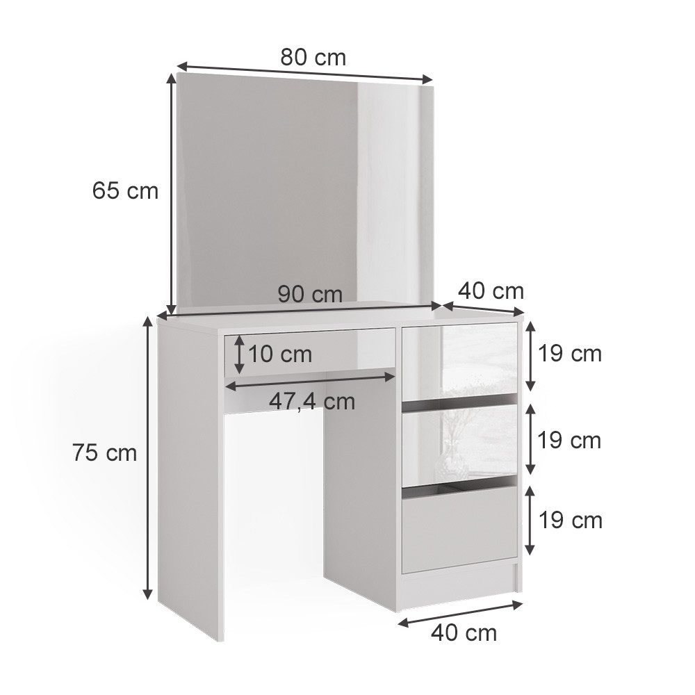 Vicco Schminktisch Sherry, Weiß, 90 cm (2-St)