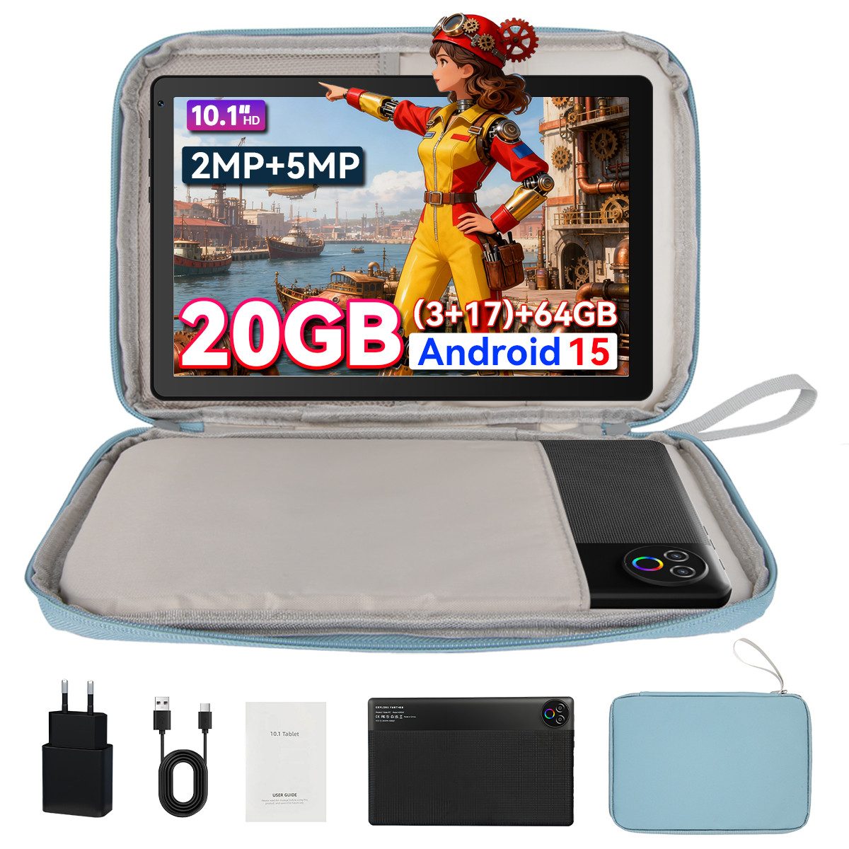 BUFO 10 Zoll 5-Core Android 15, 1280x800 IPS HD, 64GB, 5G WiFi Tablet (10", 64 GB, Andorid, 2,4G/5G WiFi, Tablet mit Blaulichtfilter, Kindersicherung, Widevine L1)