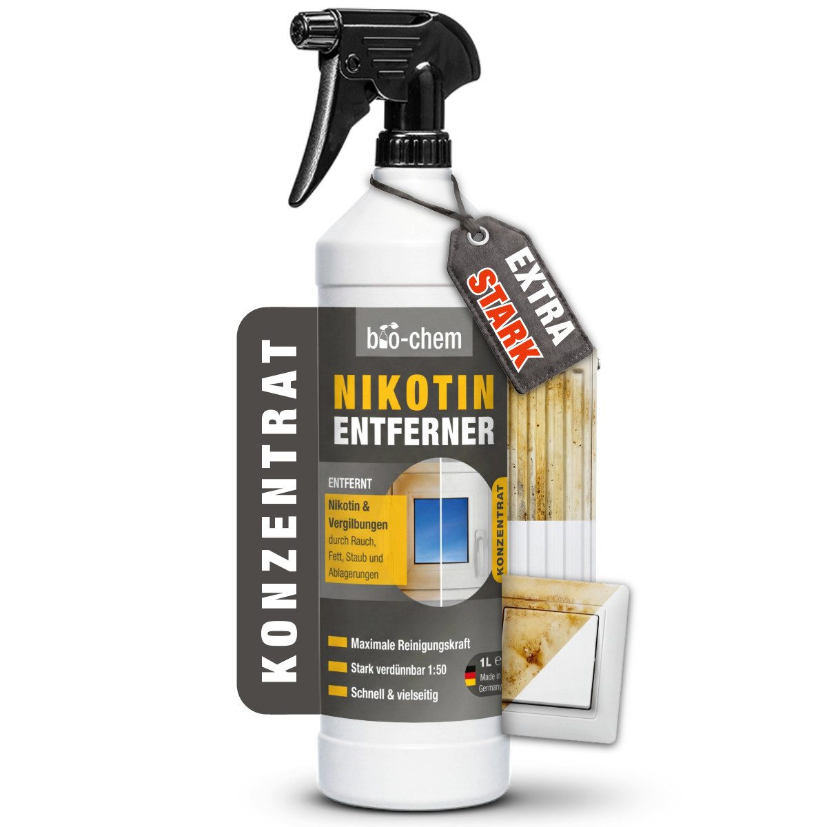 bio-chem Nikotinentferner Konzentrat – Gegen Vergilbung, Ruß, Fett Allzweckreiniger (Nikotinentferner Hochkonzentrat, bis 1:50 verdünnbar)