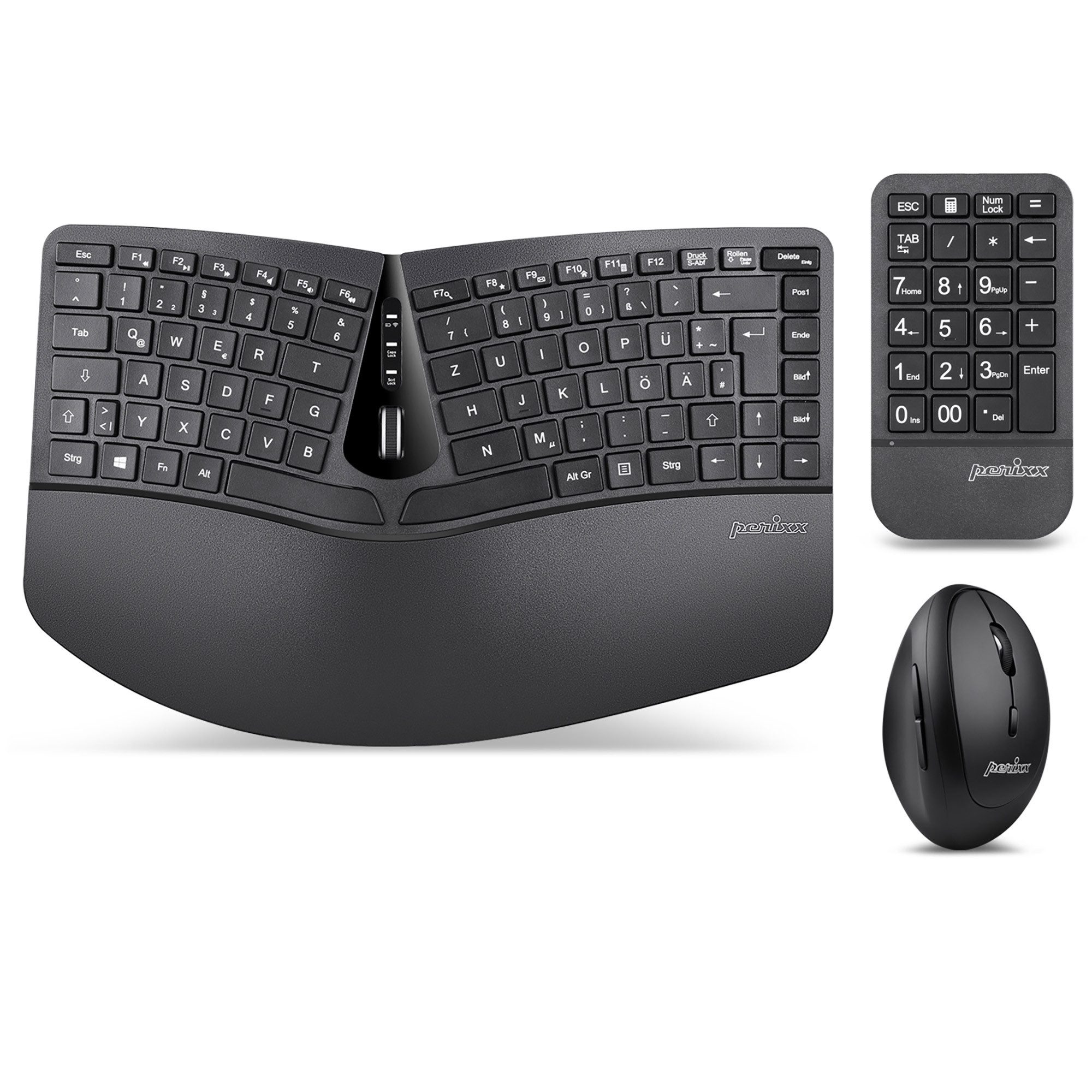 Perixx PERIDUO-606A DE, 3-in-1 Tastatur- und Maus-Set, kabellos, ergonomisch Tastatur- und Maus-Set