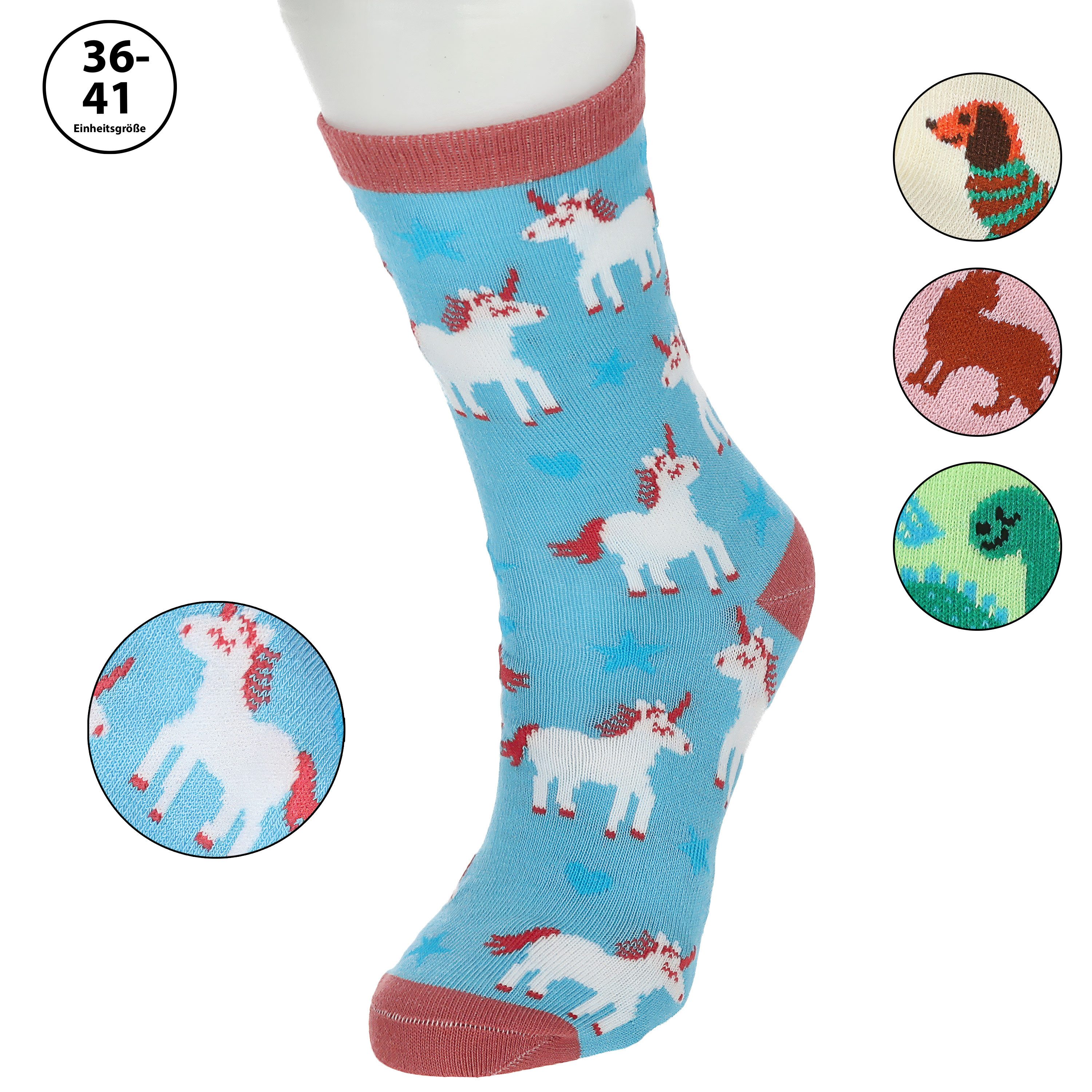 CEPEWA Socken Damensocken Animals 4er Pack 36-41 bunt Polyester Baumwolle Elasthan