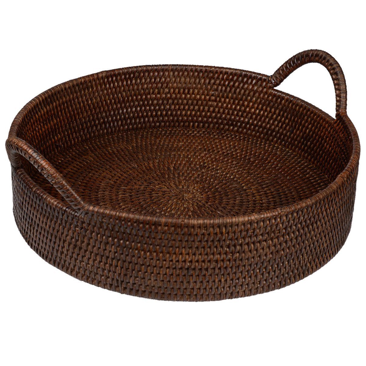 fiolini Dekotablett / Serviertablett Rattan Rund Ø 40 cm mit hohem Rand und Griffen, handgefertigt