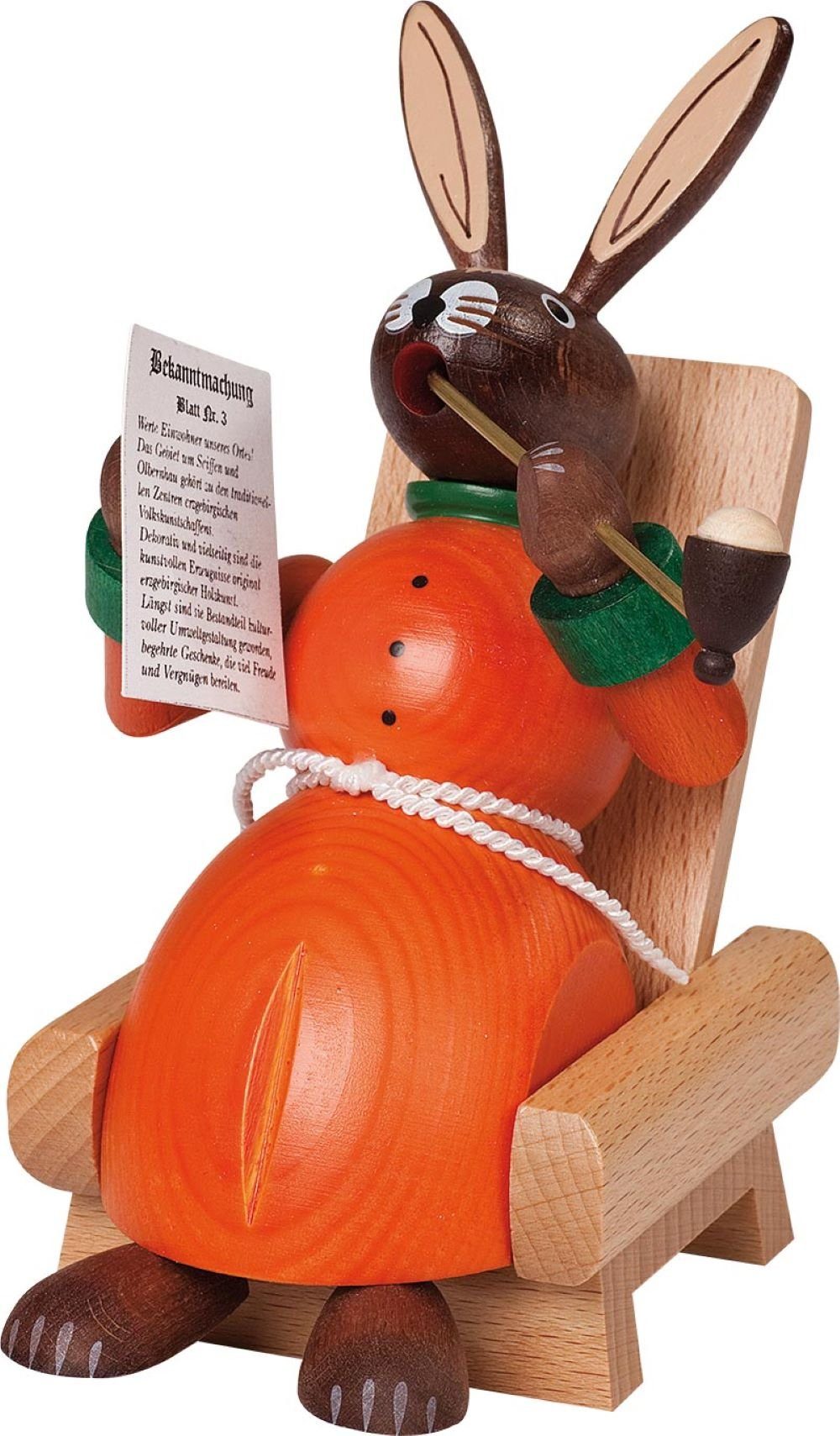 Richard Glaesser Osterhase Rauchhase im Lehnstuhl mit Zeitung (14cm), Handwerkskunst original Erzgebirge