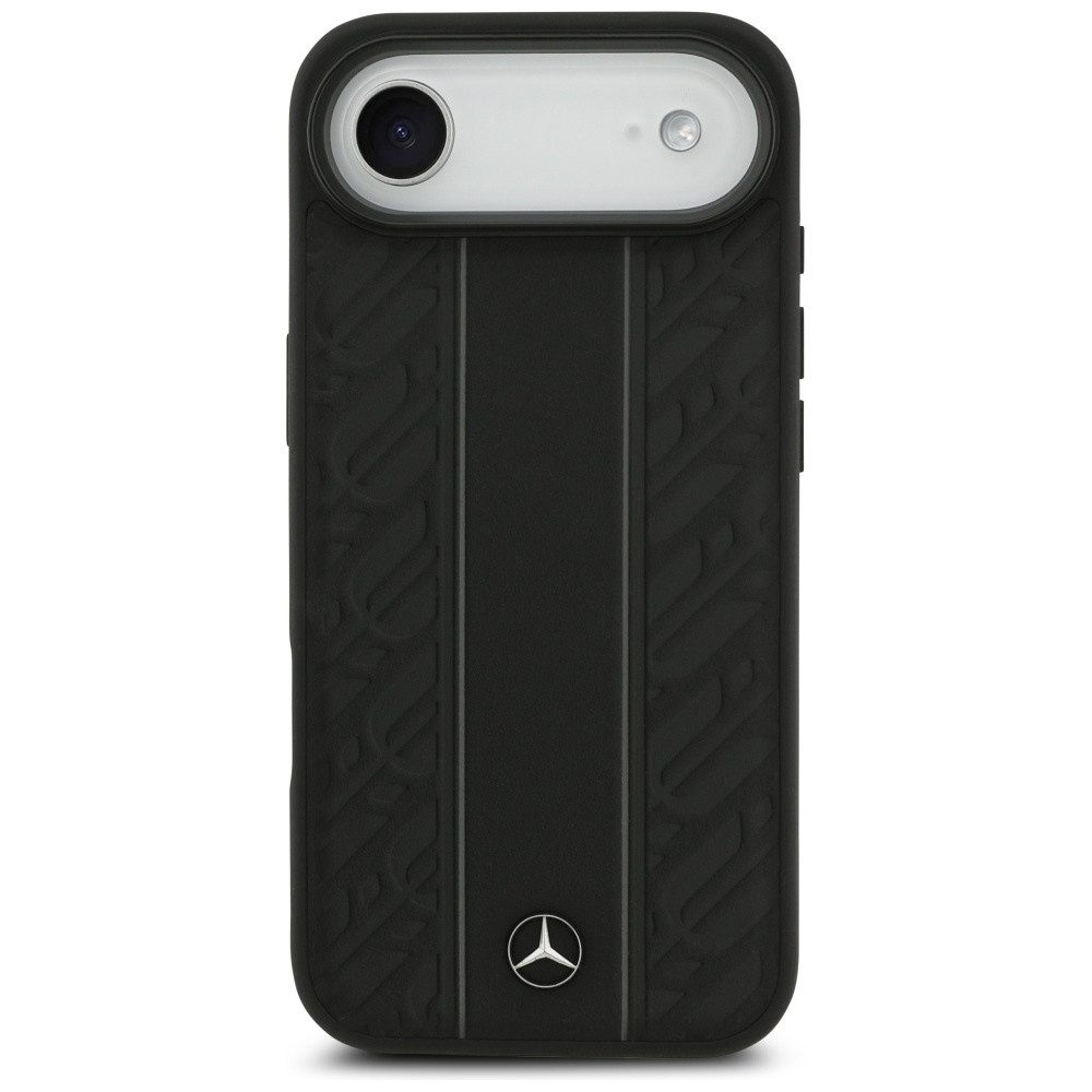 Mercedes Benz Handyhülle iPhone 17 Air Echtleder schwarz Muster Logo Metall MagSafe 6,5 Zoll, Kantenschutz