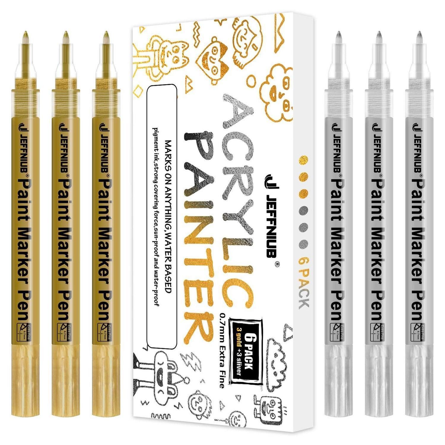 LuxusKollektion Lackmarker Acrylstifte Gold/Silber 6er Set 0.7mm Feine Spitze