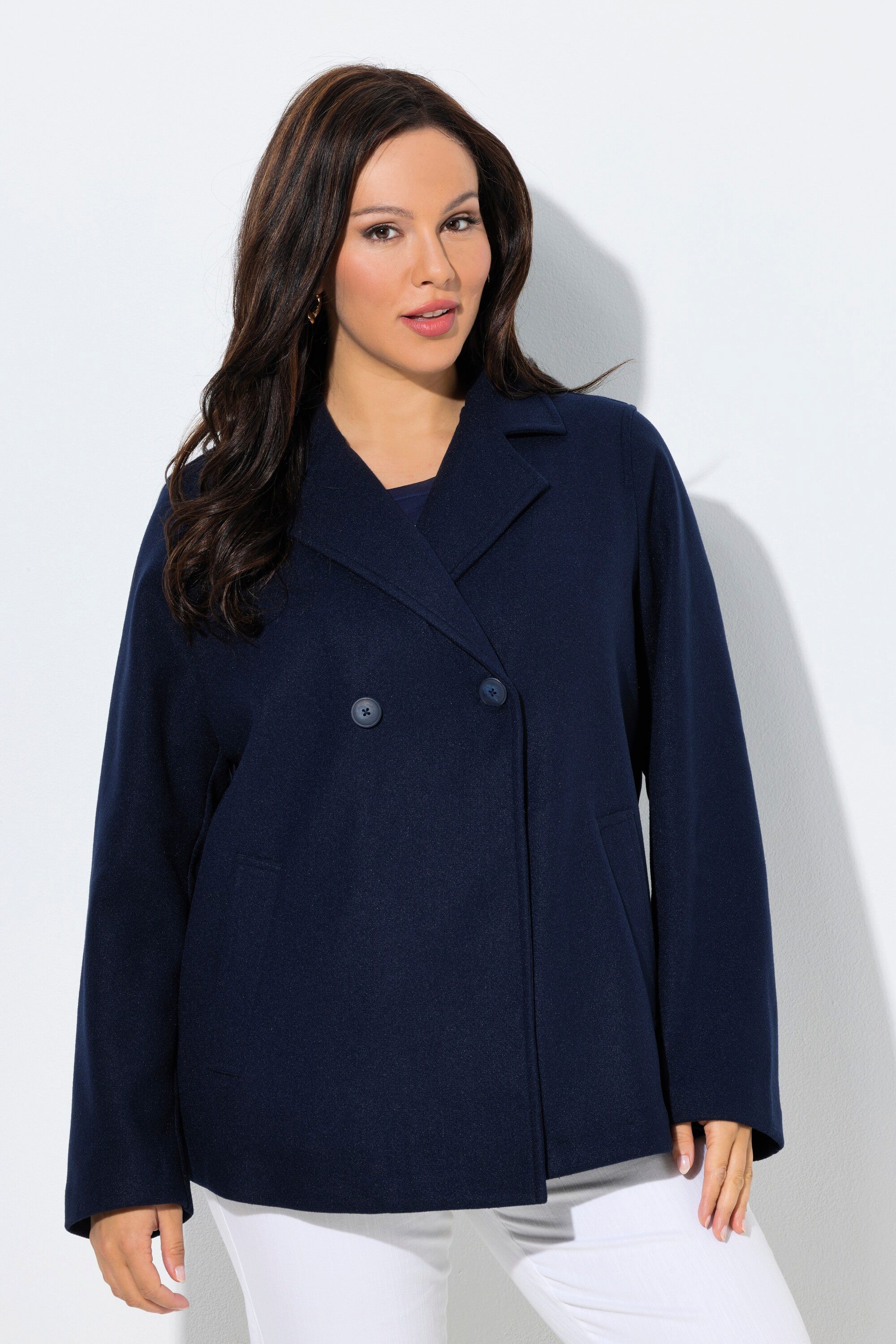 Ulla Popken Sommerjacke Fleece-Cabanjacke A-Linie Reverskragen Langarm