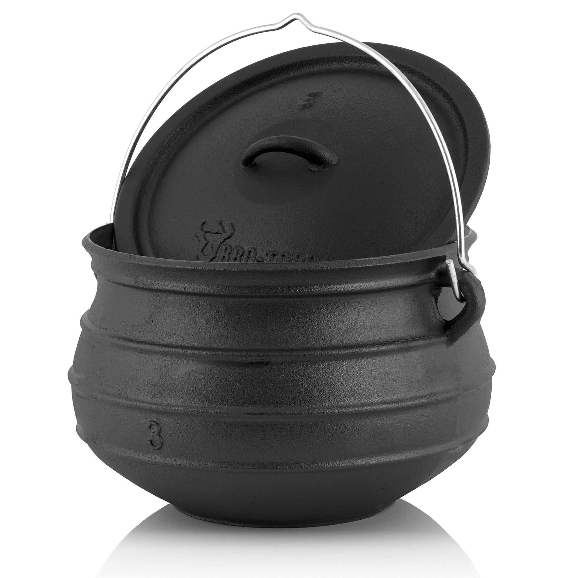 BBQ-Toro Grilltopf Potjie ca. 8 Liter, Südafrikanischer Kochtopf aus Gusseisen ohne Füße, Gusseisen
