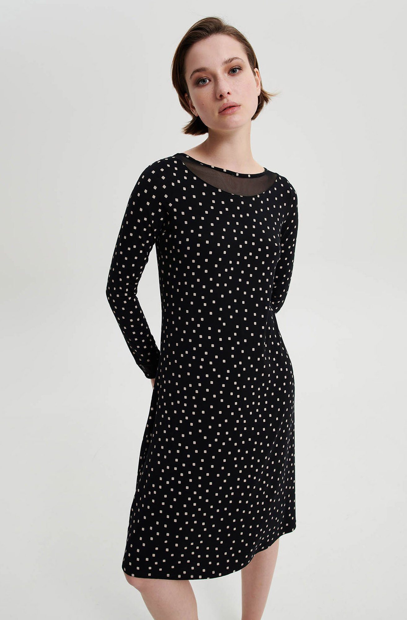 Vamp Nachthemd VAMP lingerie (Set, 1-tlg., 1-teilig) Damen Nachthemd 100cm lang Langarm Nachtwäsche Modal Mesh