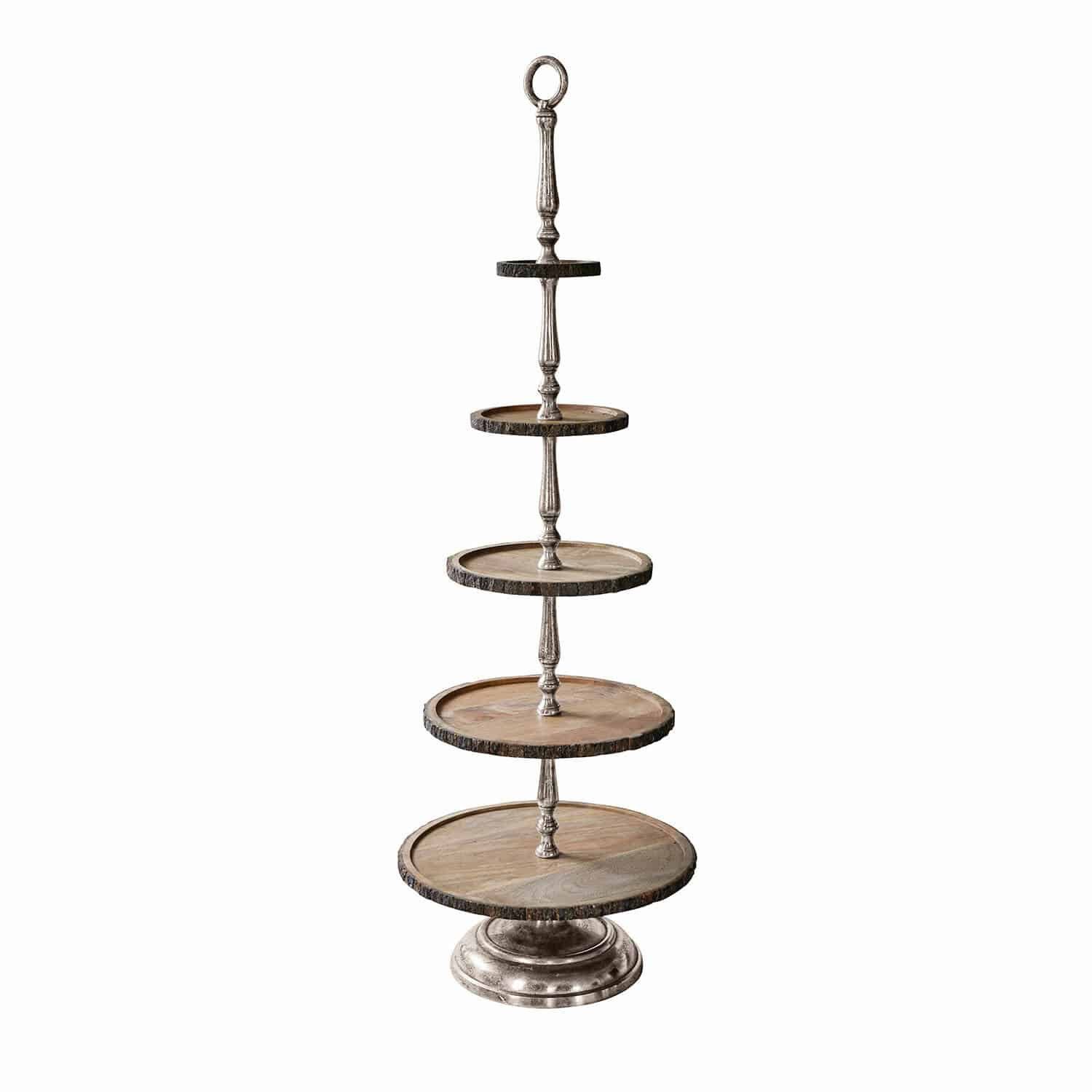 Mirabeau Etagere Etagere Clarette braun/silber, Ablagefläche: Mangoholz (mangifera indica), Gestell: Aluminiumguss