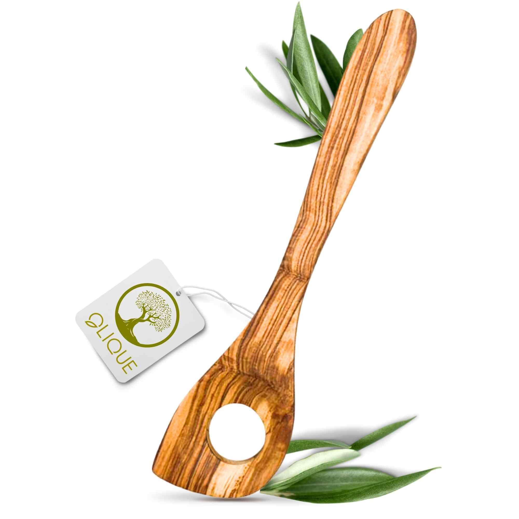 OLIQUE Kochlöffel Risotto-Löffel aus Olivenholz (30 cm) – beständig, antibakteriell, Olivenholz