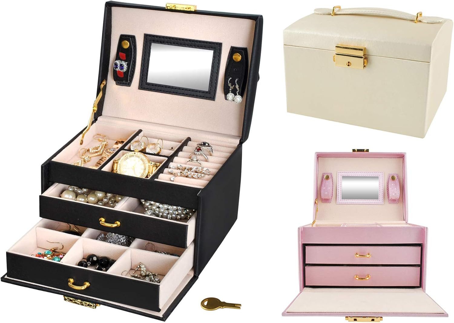 Isotrade Schmuckablage Schmuckkästchen Koffer 3 Farben Abschließbar Spiegel günstig online kaufen