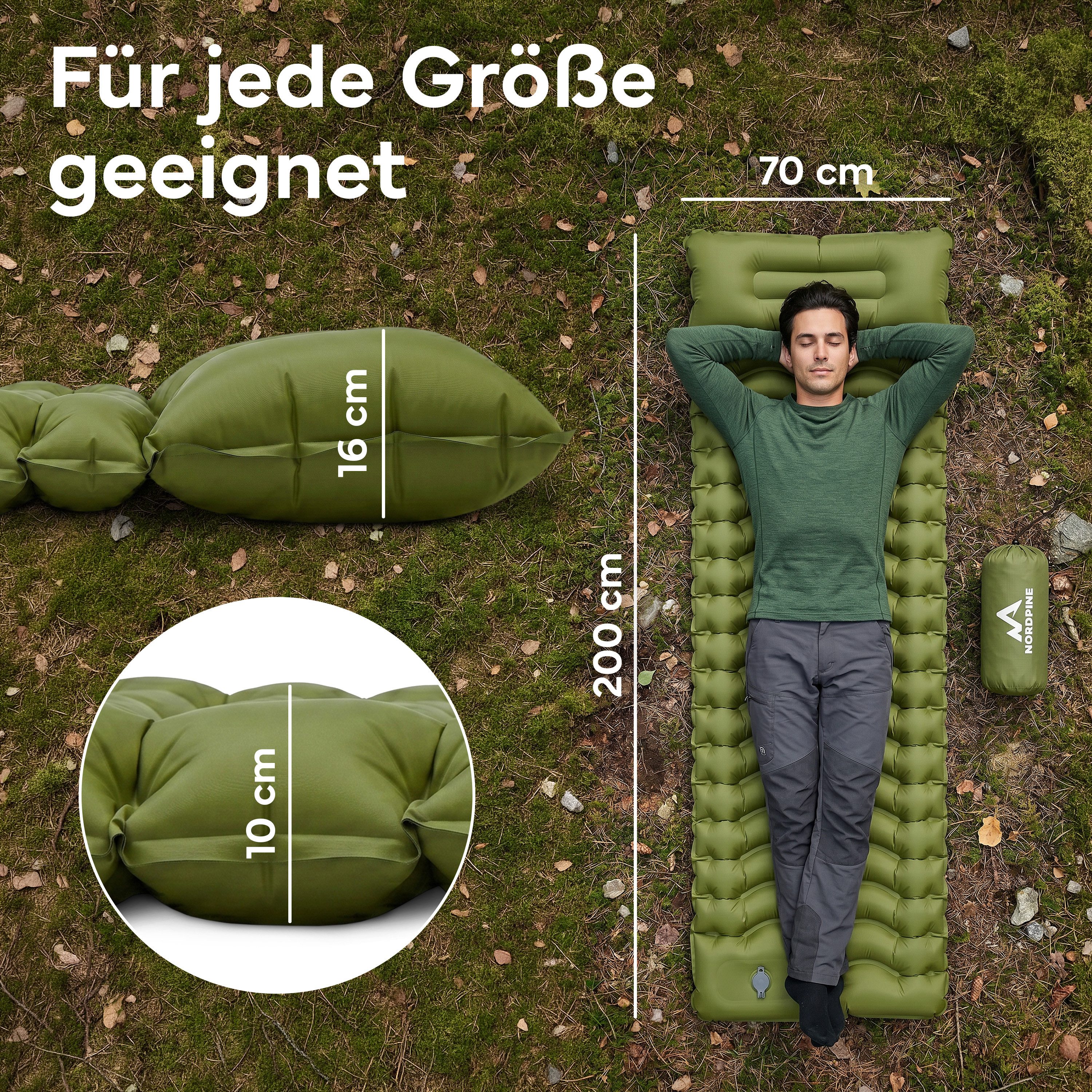 NEOLYMP Isomatte Camping Isomatte TrekMat 10 mit Fußpumpe 200x70 cm ultraleicht 0,9kg, Ultraleicht und Wasserfest mit schneller Aufblasbarkeit