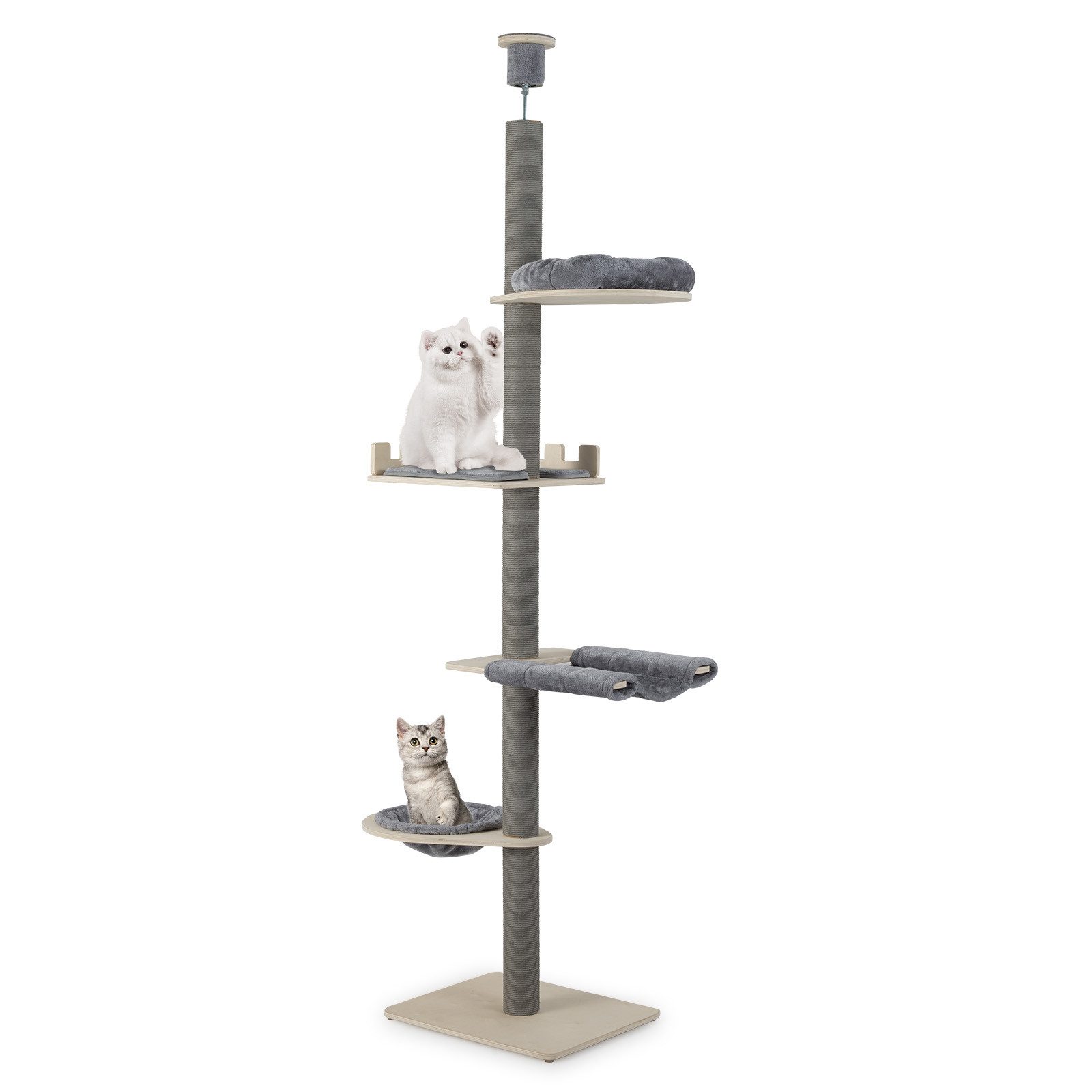 COSTWAY Kratzbaum, 5-stöckiger Katzenbaum, deckenhoch, 236-271 cm, mit Korb