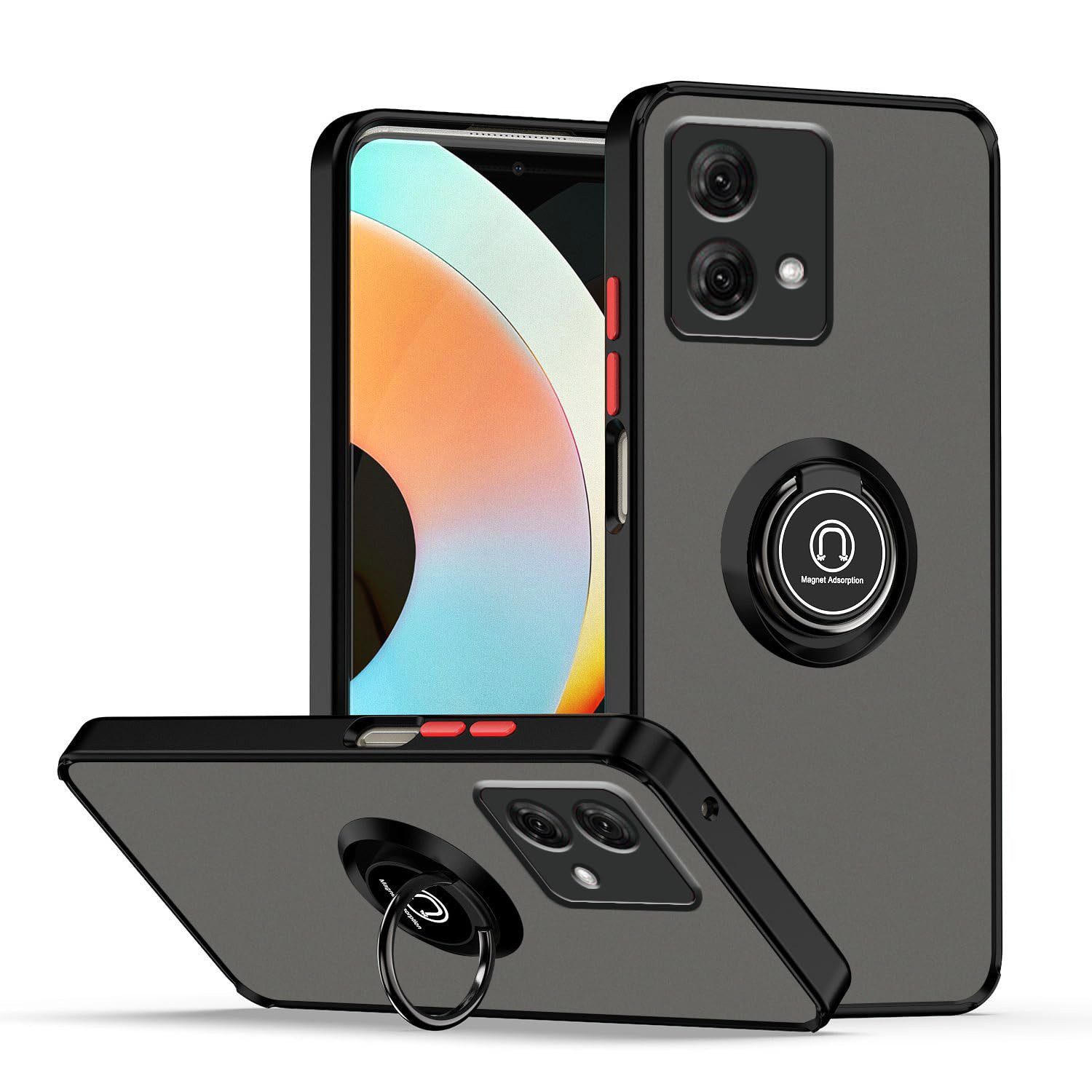 Wigento Handyhülle Für Motorola Moto G84 5G Shadow Design mit Ring TPU + PC Schutz Hülle