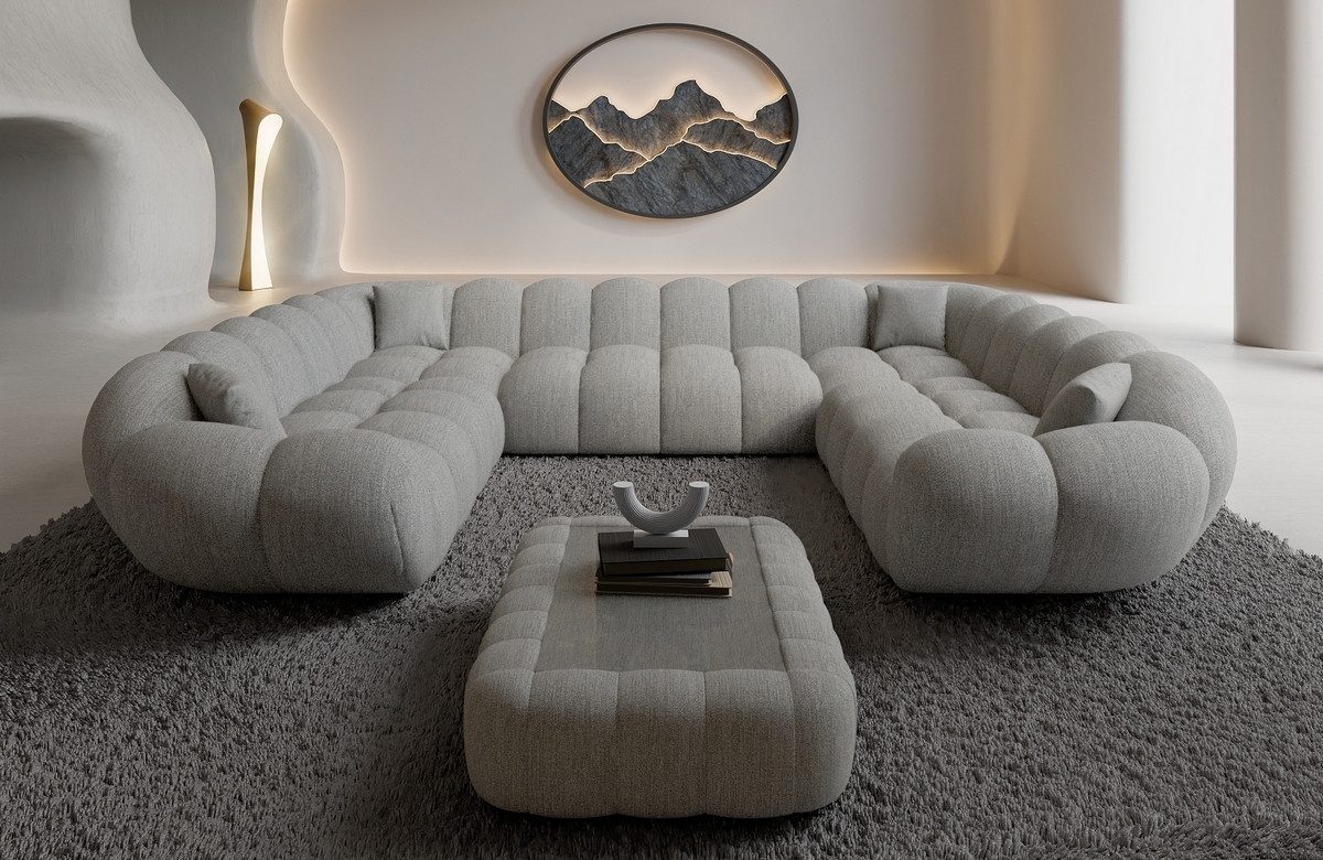 Sofa Dreams Loungesofa Maleron XXL Panorama Design Couch, 6-Sitzer, Polster Wohnlandschaft, Strukturstoff Bezug in Hellgrau
