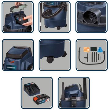 KRAFTRONIC Nass-Trocken-Akkusauger KT-NT 15 Li Kit made by Einhell, mit Beutel, kompatibel mit der Einhell Power X-Change-Familie, Blasfunktion, 15 L