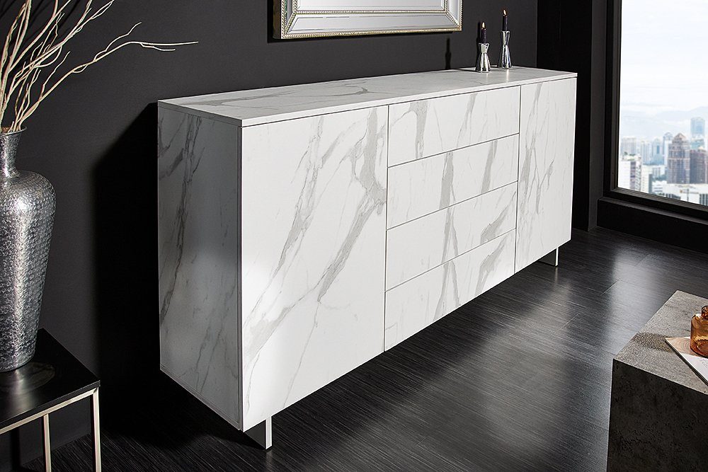 riess-ambiente Sideboard »PARIS 175cm weiß« (1 St), Wohnzimmer ·  Holzwerkstoff · mit Schubladen · Marmor-Optik · Modern