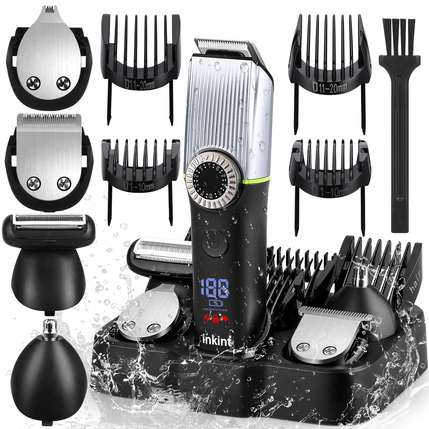 CkeyiN Pro Haar- und Bartschneider All-in-1 Haarschneidemaschine,Nasenhaartrimmer,Rasierer Herren, LED-Anzeige, IPX6 wasserdicht,39 präzise Einstellstufen,150 Min Akkulaufzeit