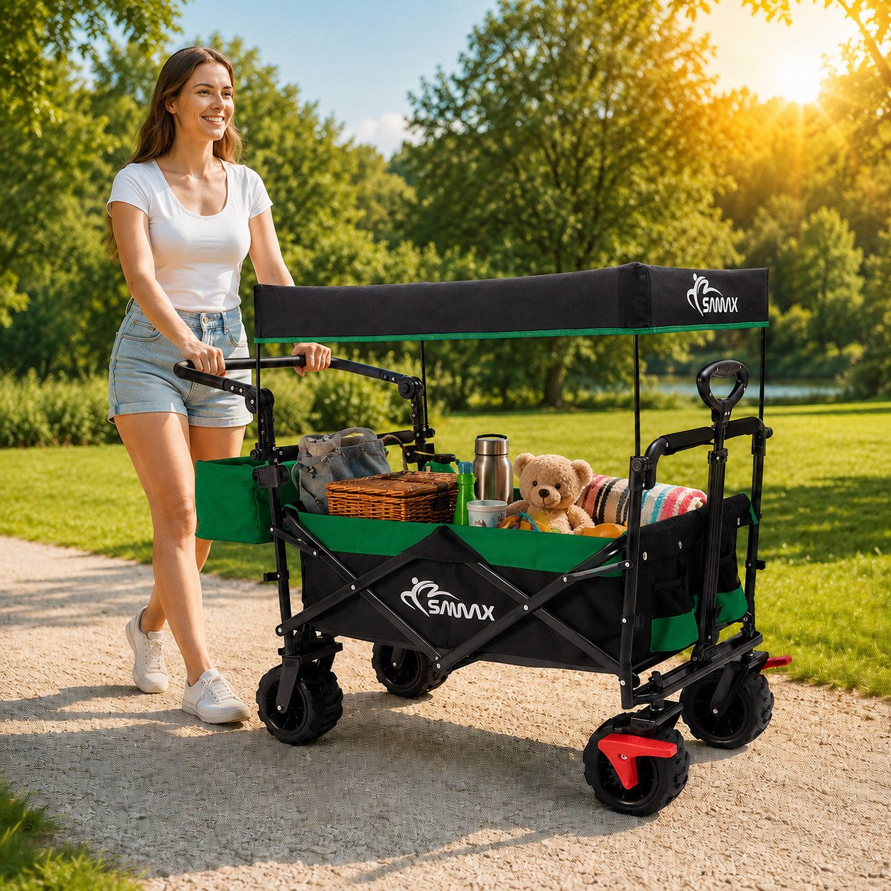 SAMAX Bollerwagen Faltbarer Offroad mit Dach - Schwarz / Grün