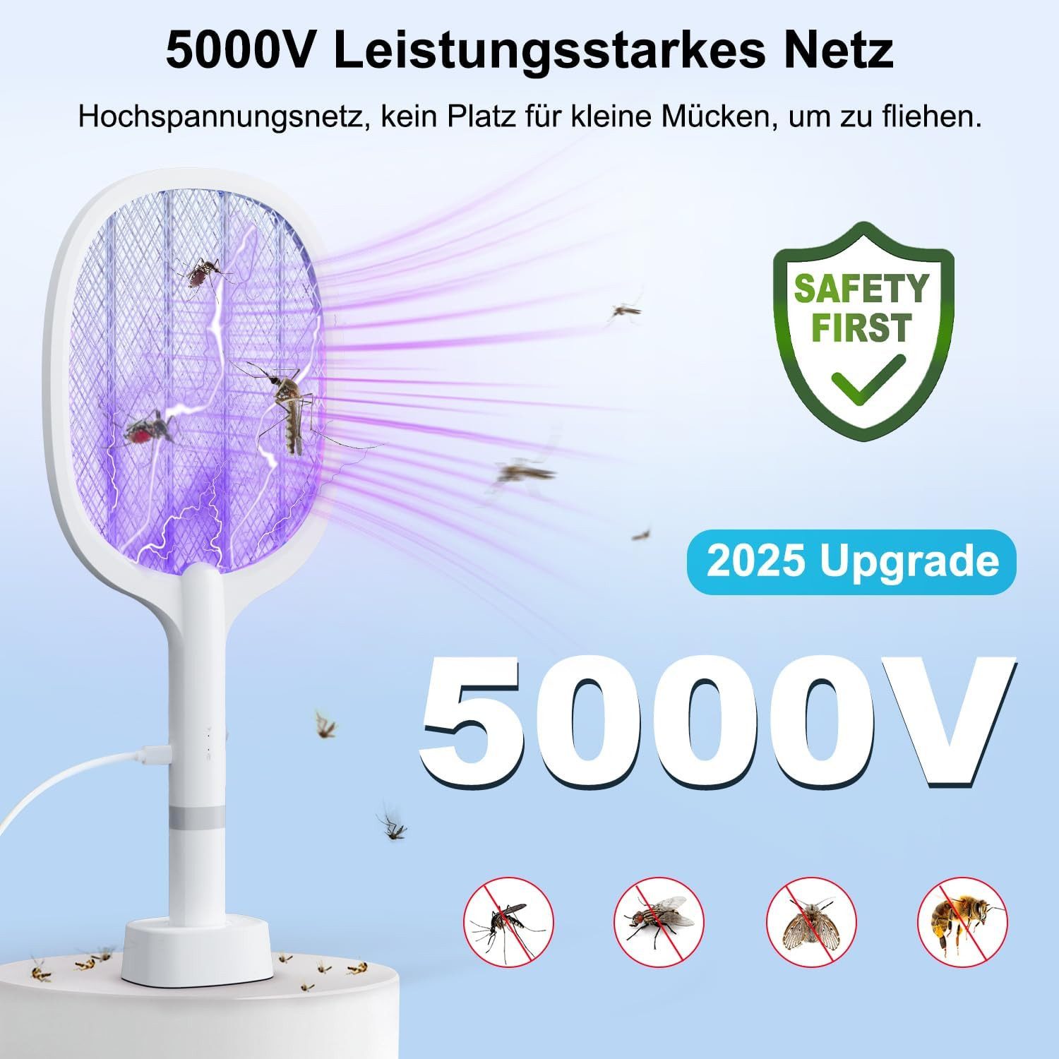 FELIXLEO Hundeleinen-Führungsstange Elektrische Fliegenklatsche 5000V USB Aufladbar UV Mücken Fliegen., (1-tlg)